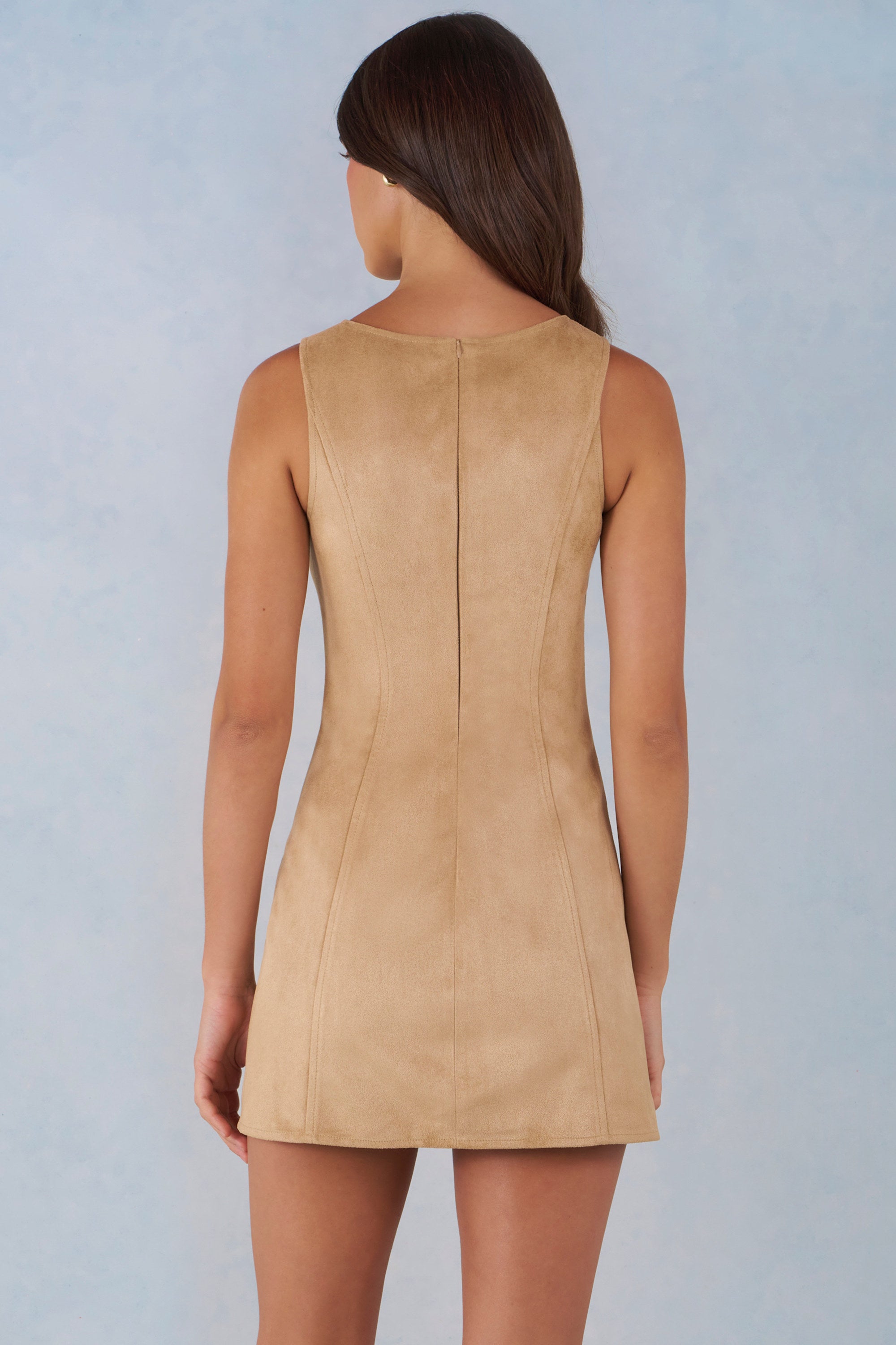 Faux Suede A-Line Mini Dress in Tan - 2