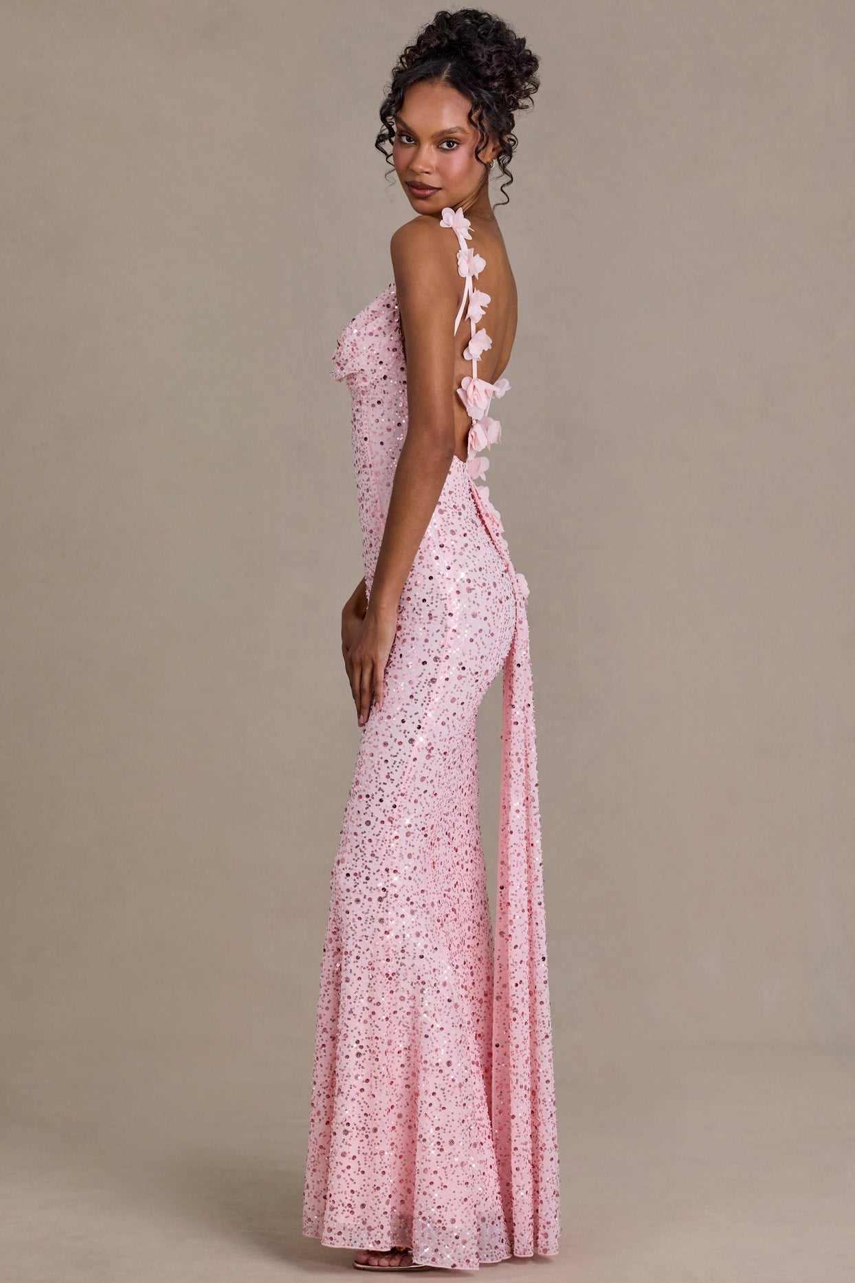 Embellished Open-Back Maxi Dress in Baby Pink - 4