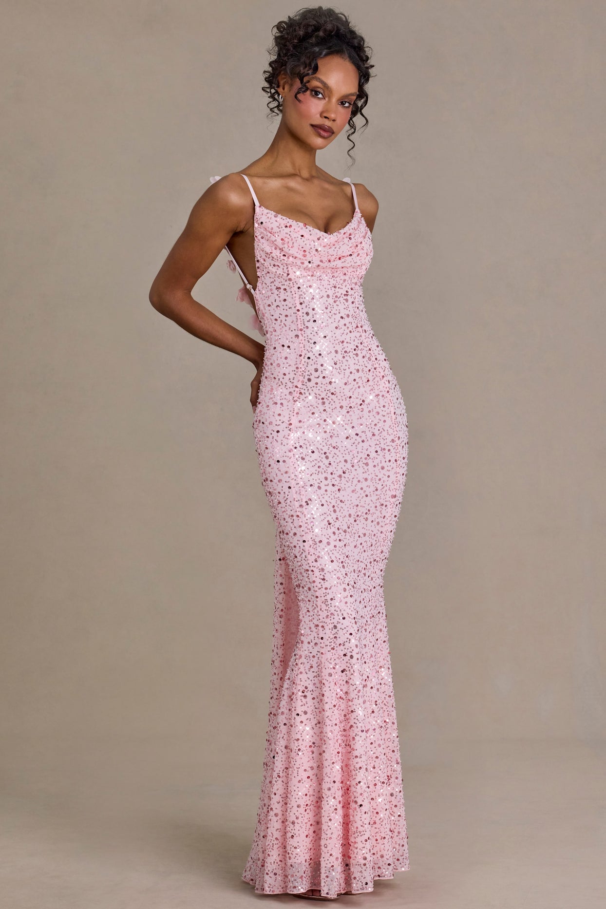 Embellished Open-Back Maxi Dress in Baby Pink - 9