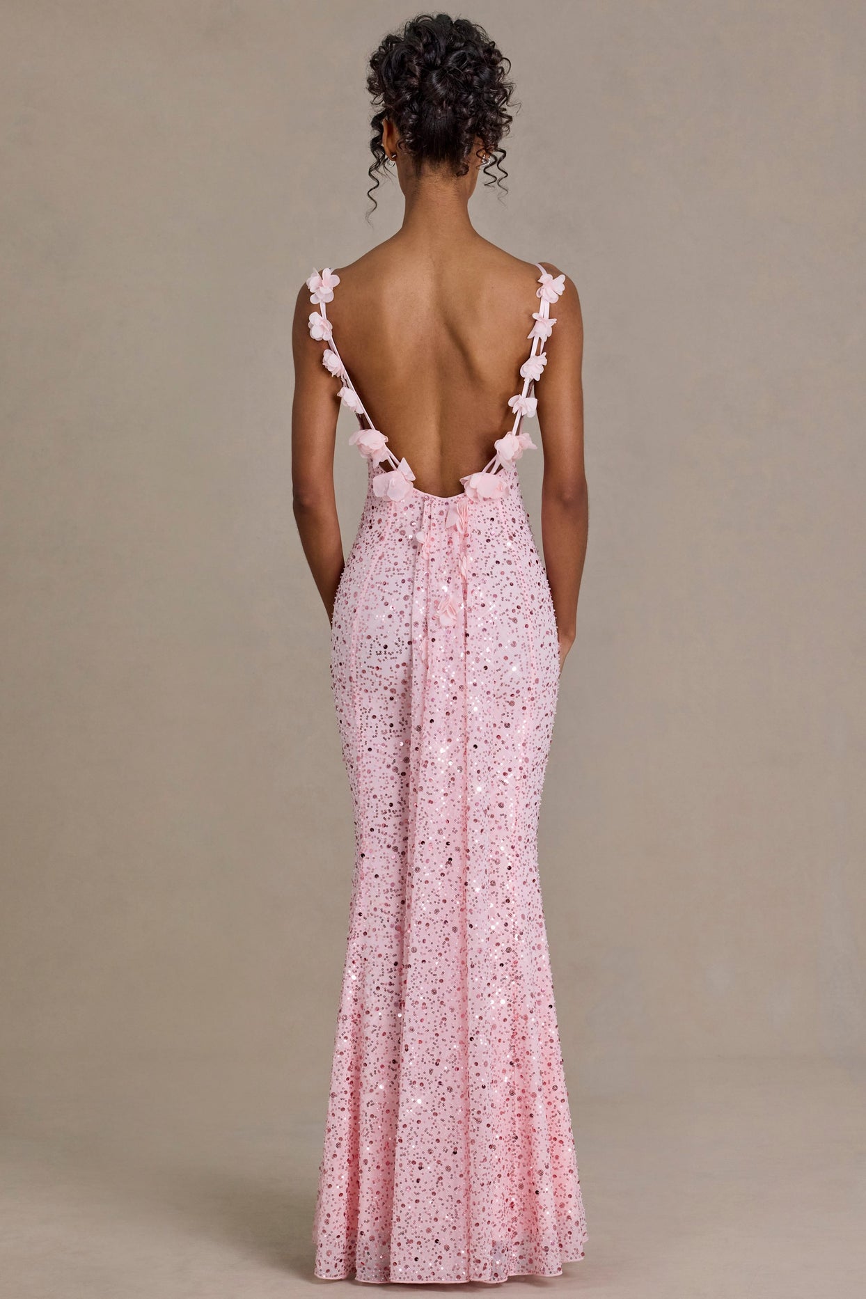 Embellished Open-Back Maxi Dress in Baby Pink - 6