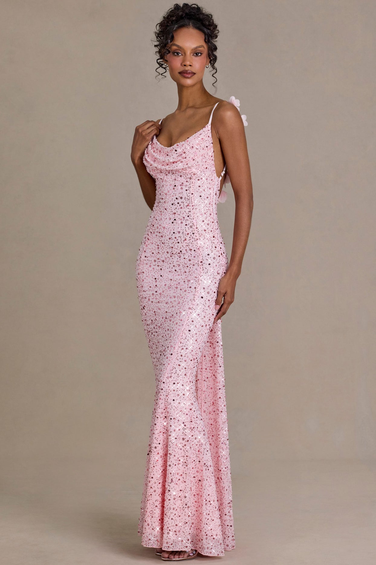 Embellished Open-Back Maxi Dress in Baby Pink - 7