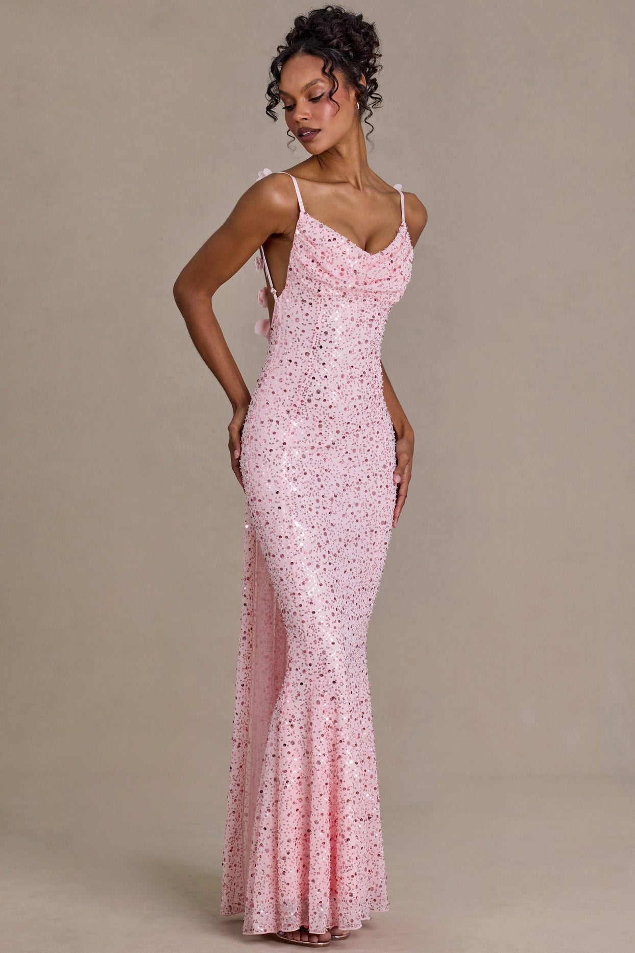 Embellished Open-Back Maxi Dress in Baby Pink - 5