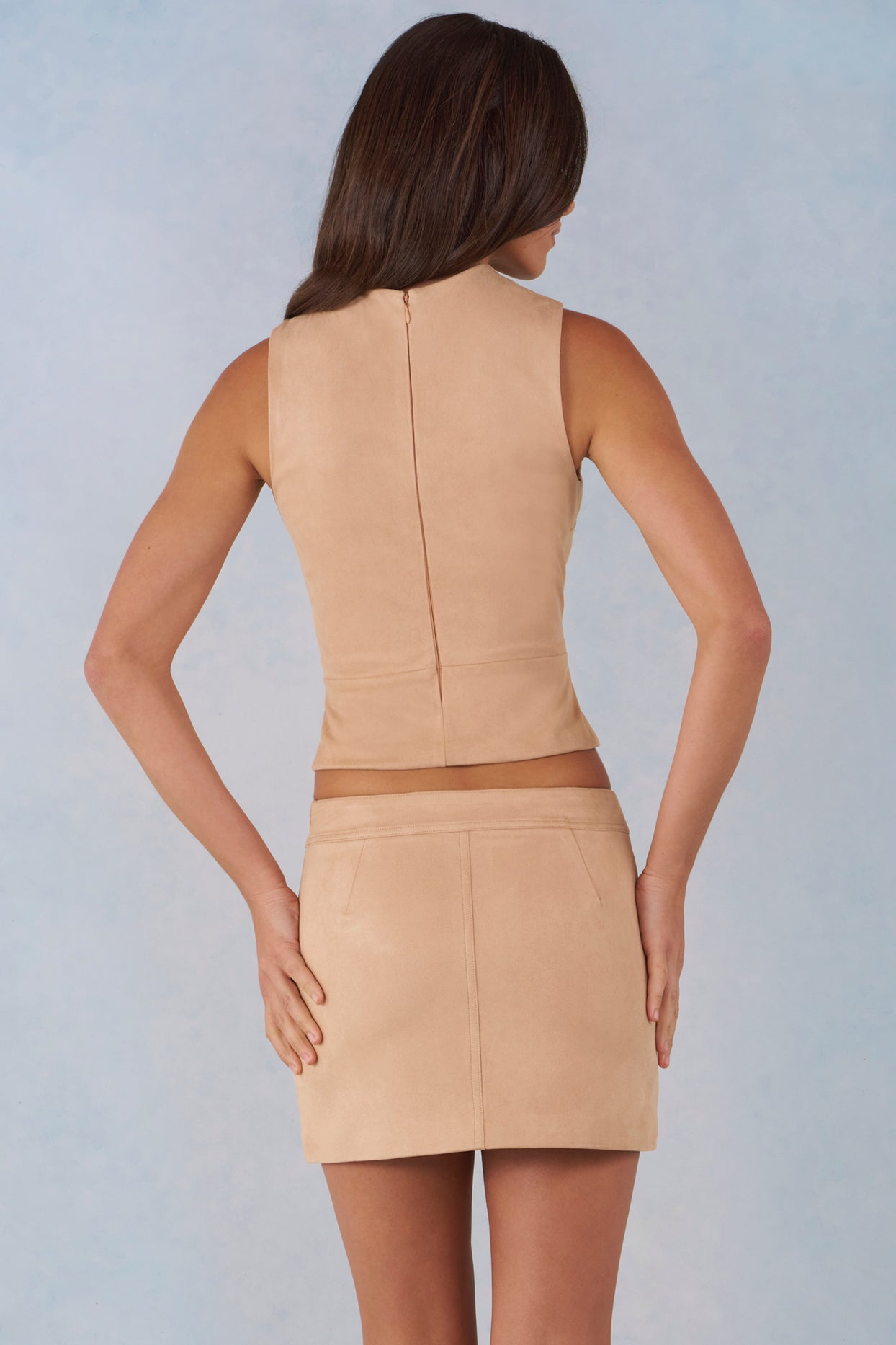 Faux Suede Turtleneck Top  in Tan - 3