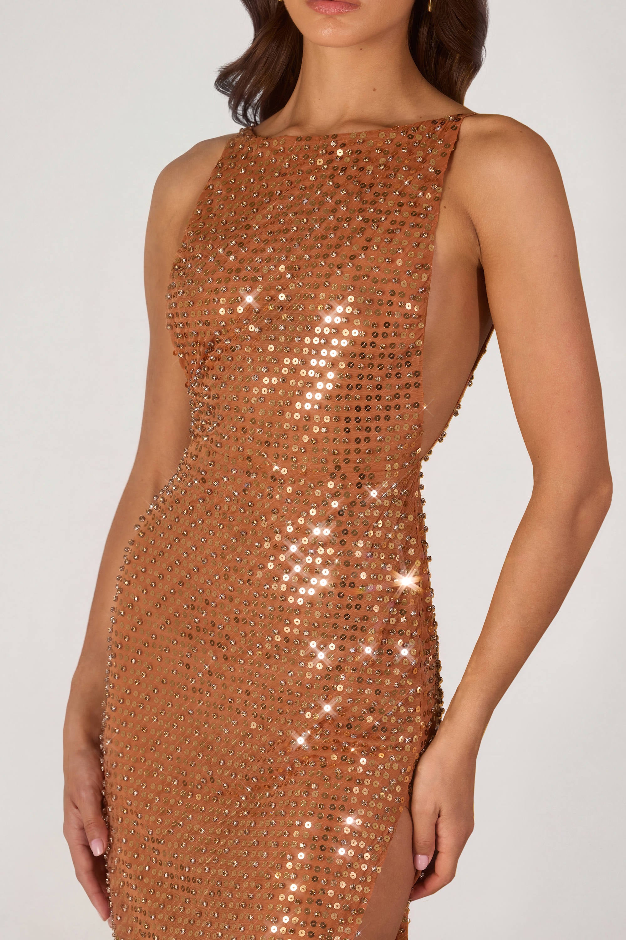 Embellished Maxi Dress in Bronze