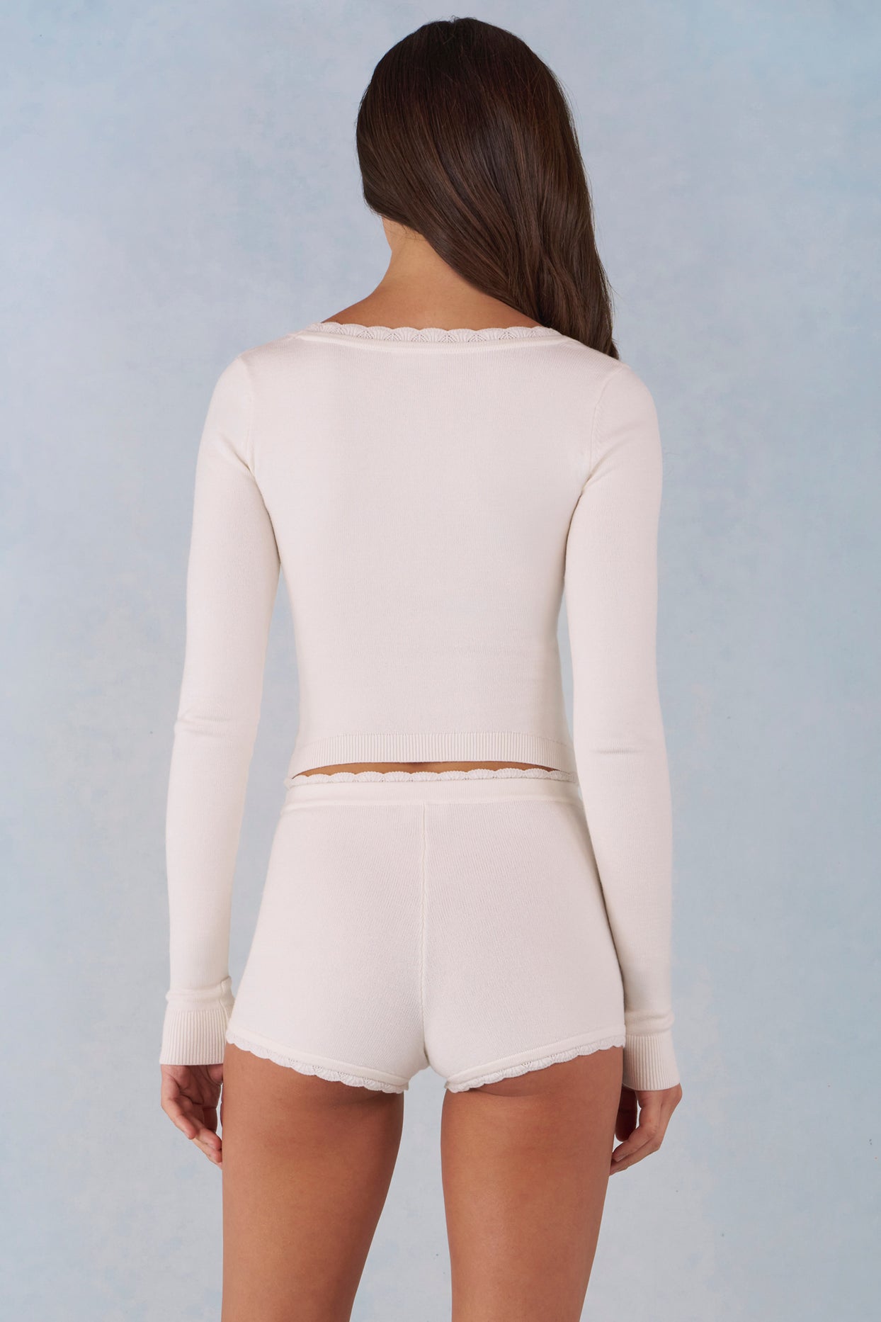 Knit Mid-Rise Mini Shorts in Ivory - 9