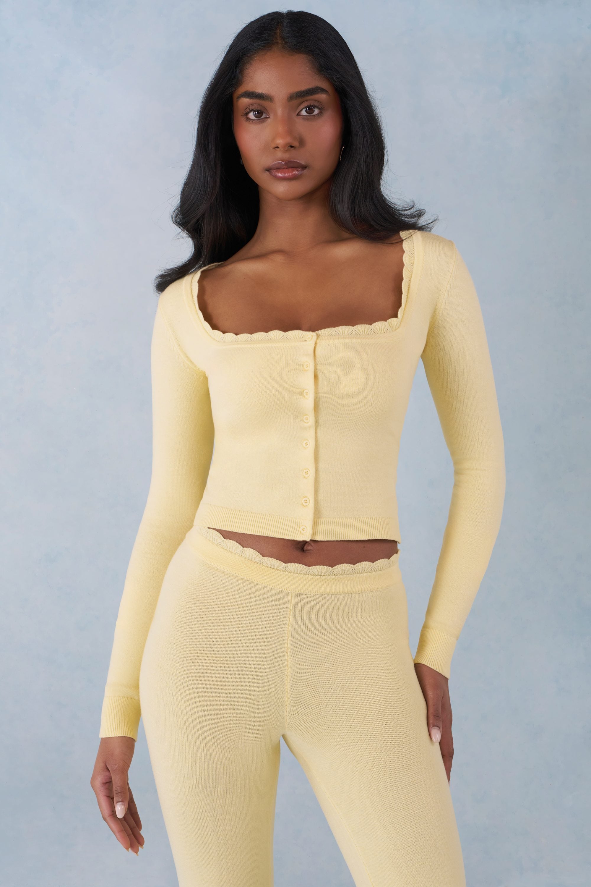 Knit Long-Sleeve Cardigan in Butter Yellow - 1