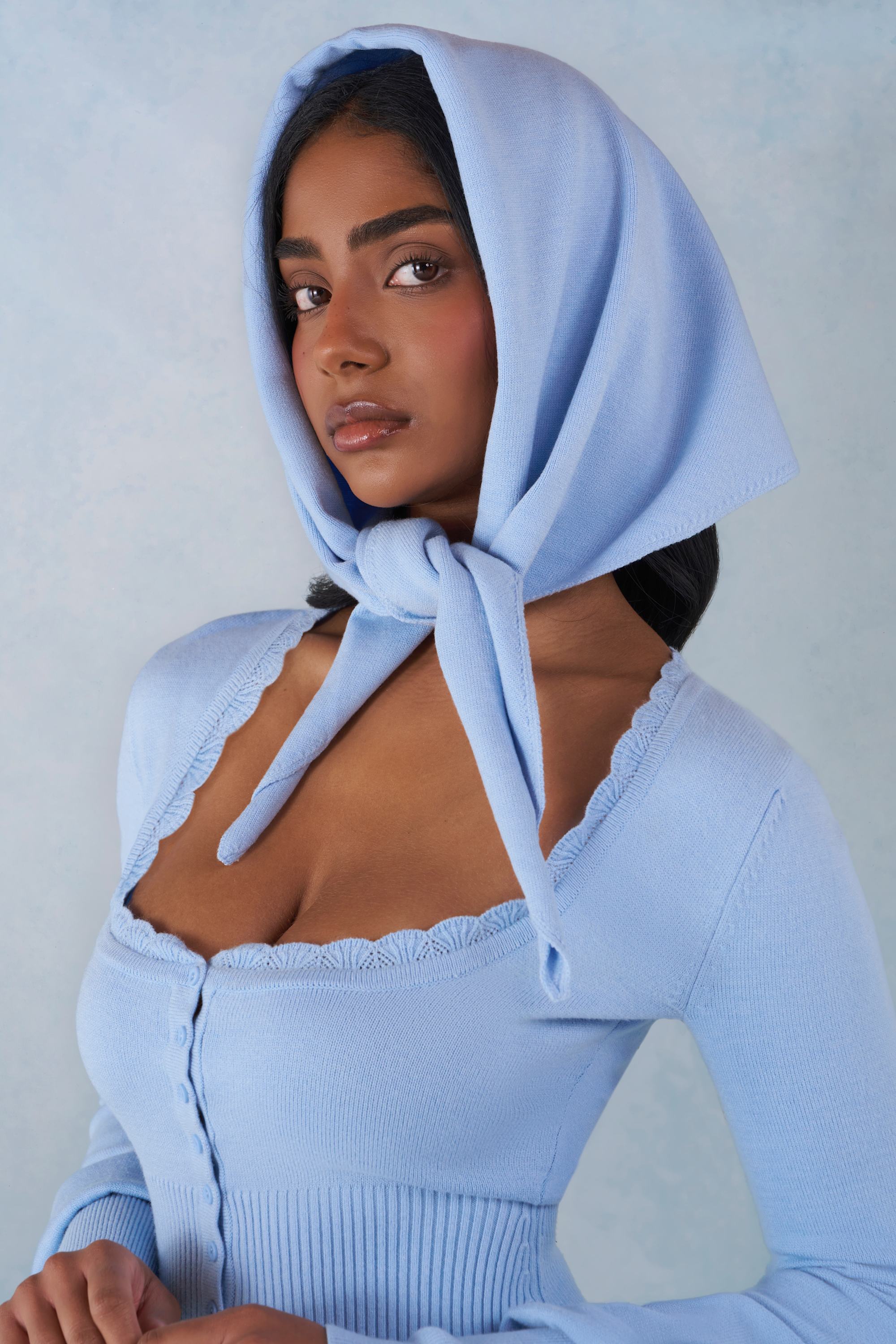 Knit Headscarf in Soft Blue - 1