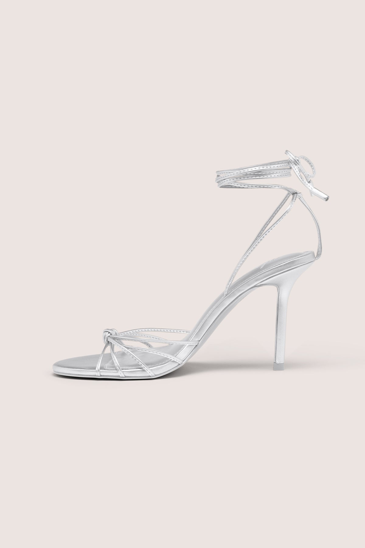 Lace-Up Heeled Sandal in Silver