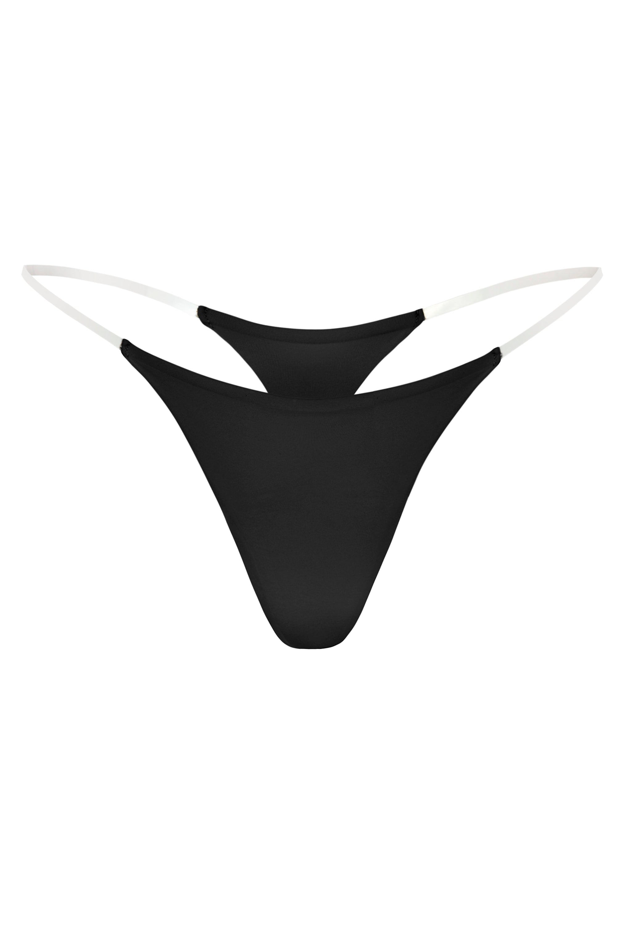 Seamless Knit Clear Strap Thong in Black - 1