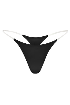 Seamless Knit Clear Strap Thong in Black