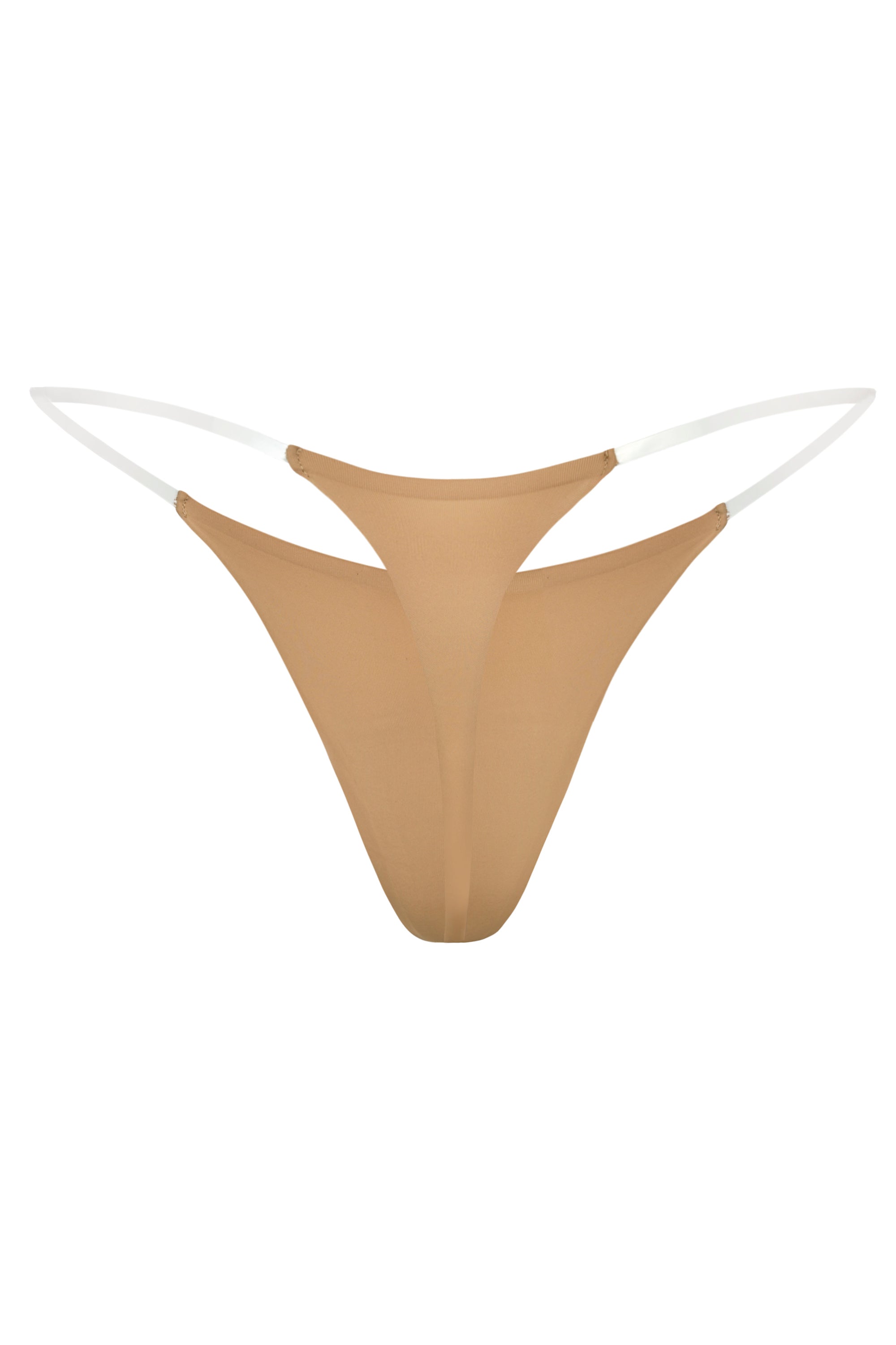 Seamless Knit Clear Strap Thong in Caramel - 2