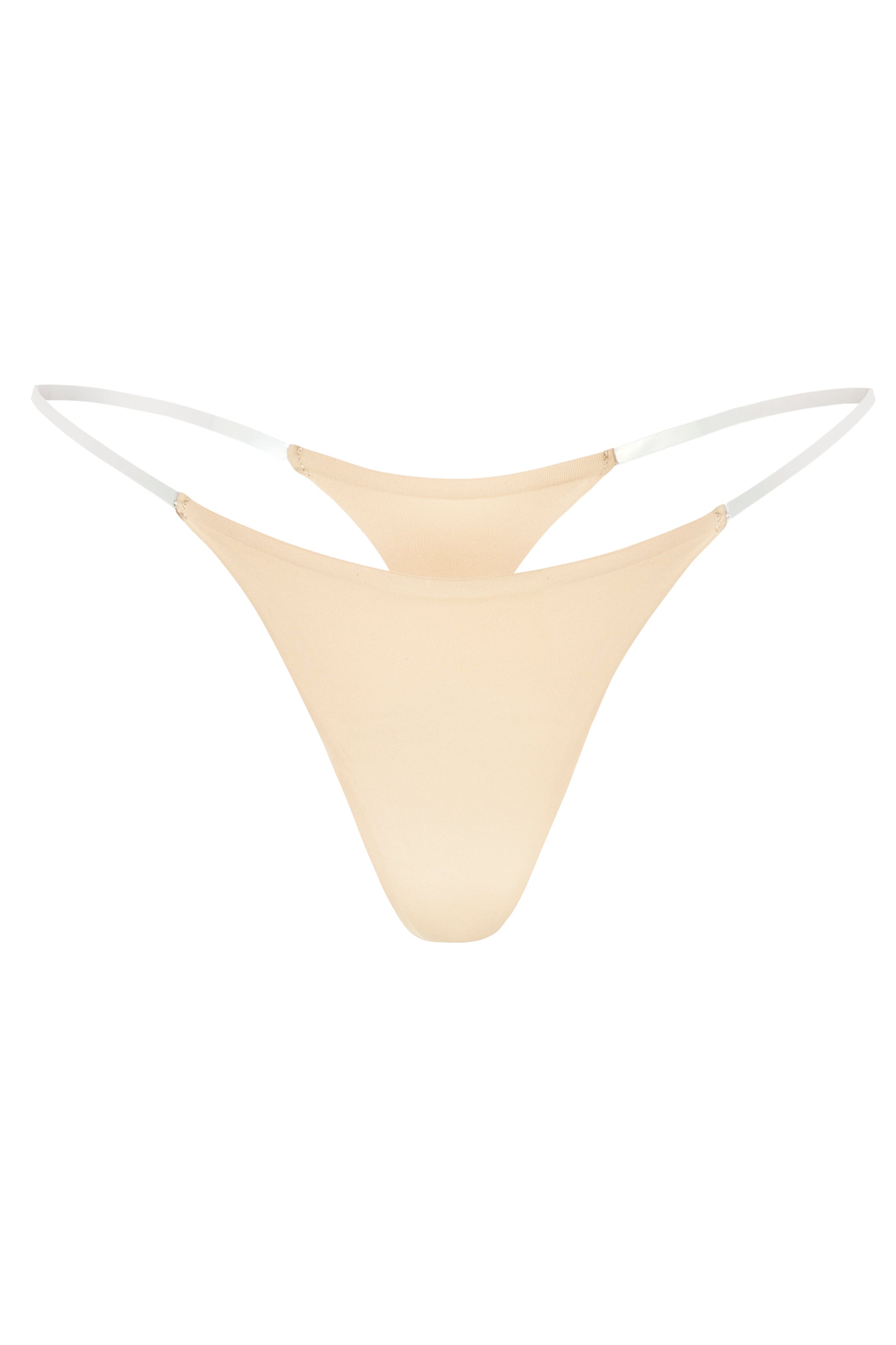 Seamless Knit Clear Strap Thong in Warm Peach - 1
