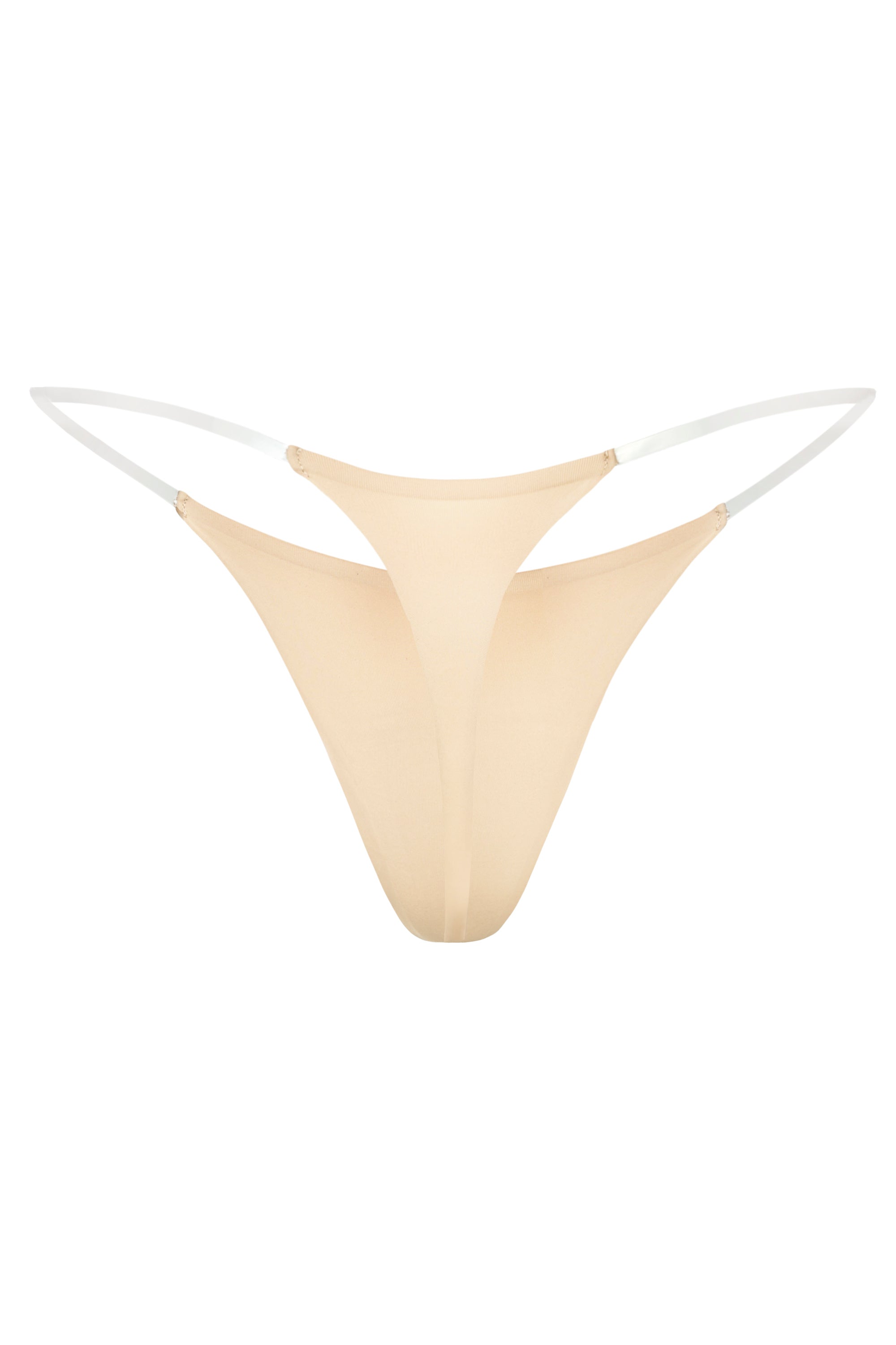 Seamless Knit Clear Strap Thong in Warm Peach - 2