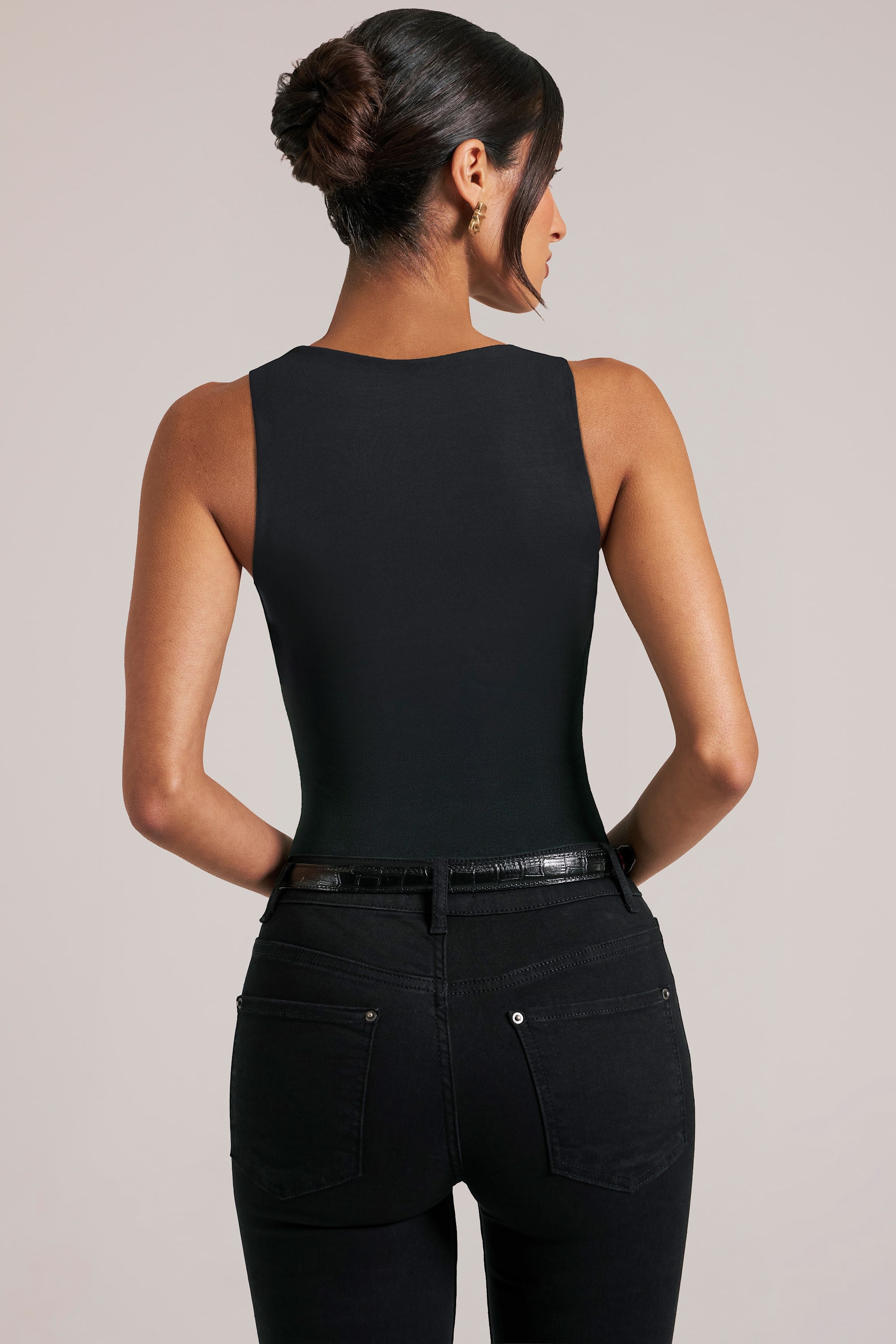 Deep Plunge Halterneck Bodysuit in Black - 2