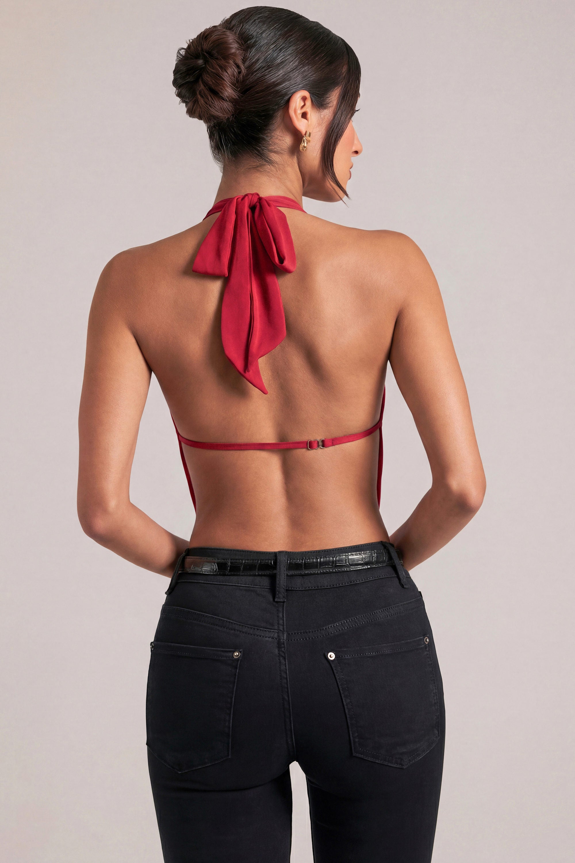 Draped Cowl Top in Cherry Red - 2