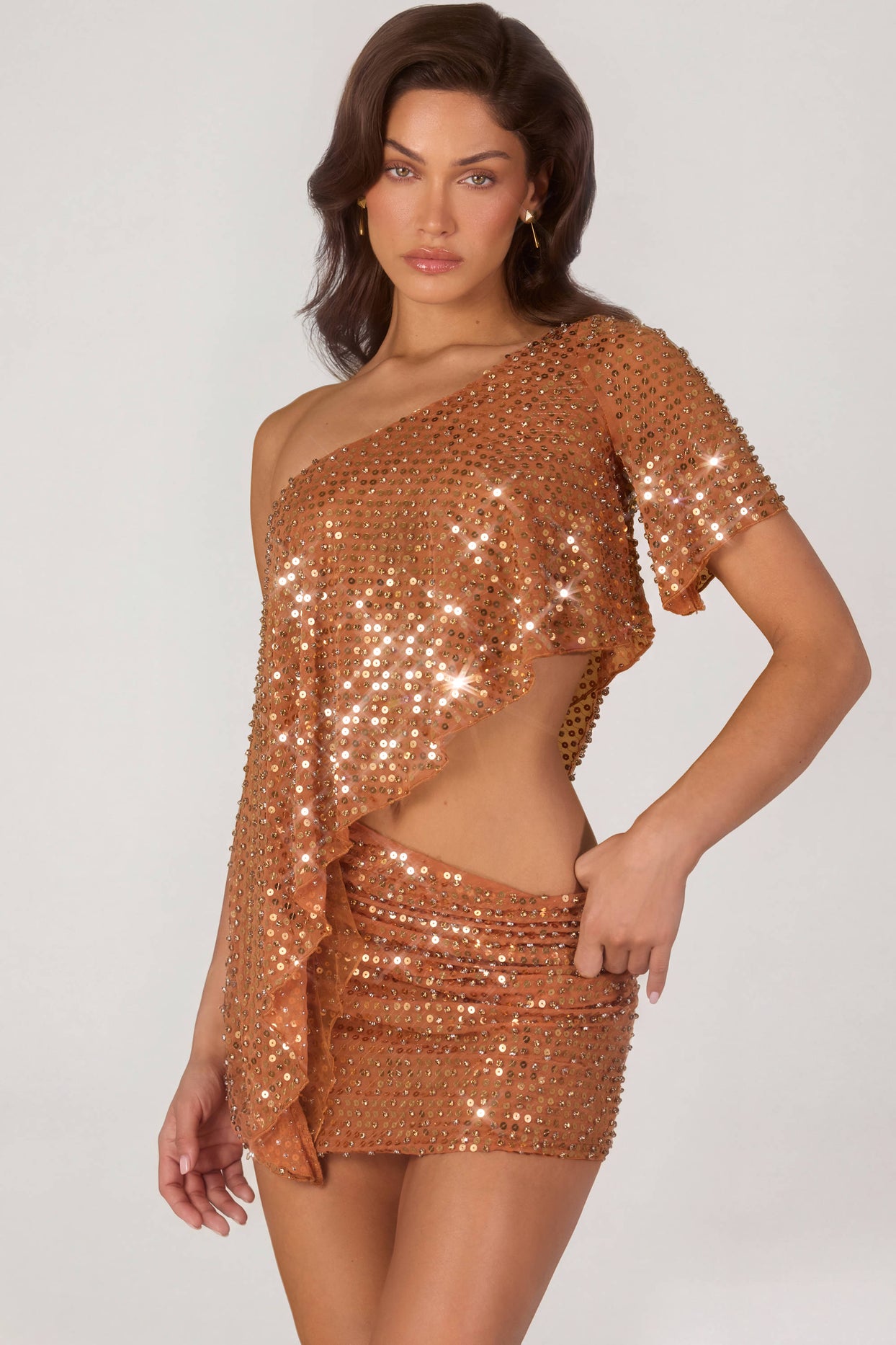 Embellished Micro Mini Skirt in Bronze - 8