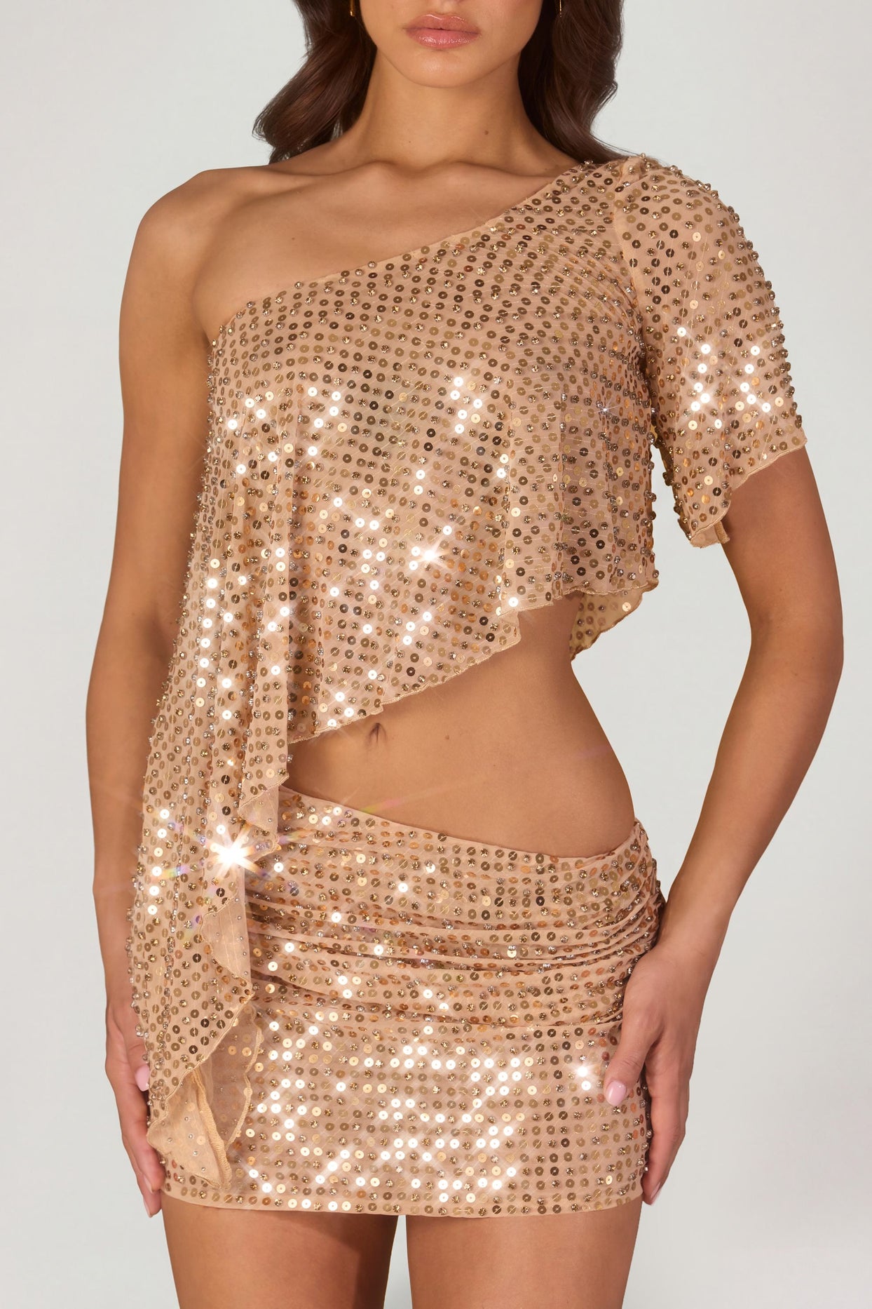 Embellished Micro Mini Skirt in Gold - 5