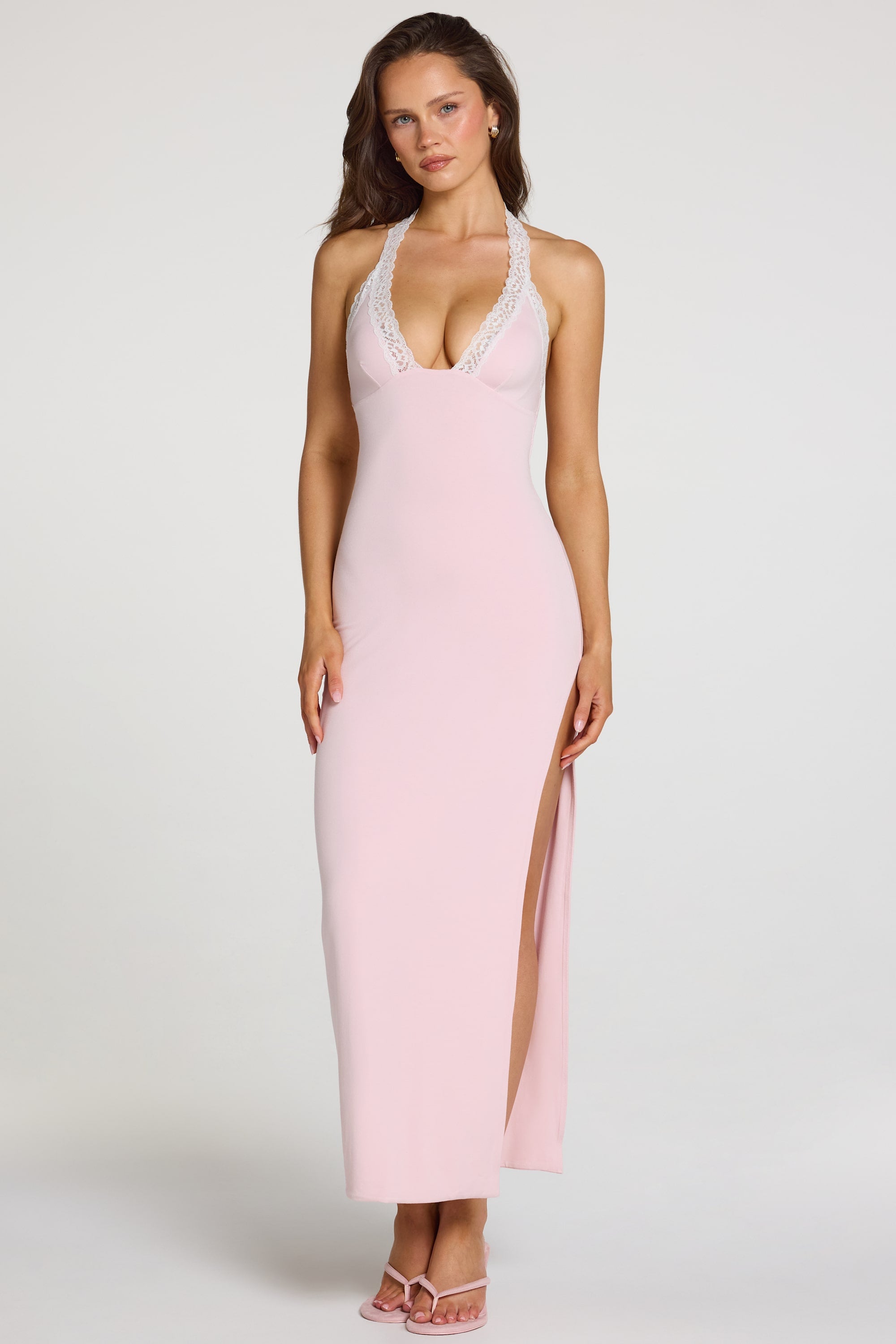 Modal Lace-Trim Maxi Dress in Baby Pink - 1