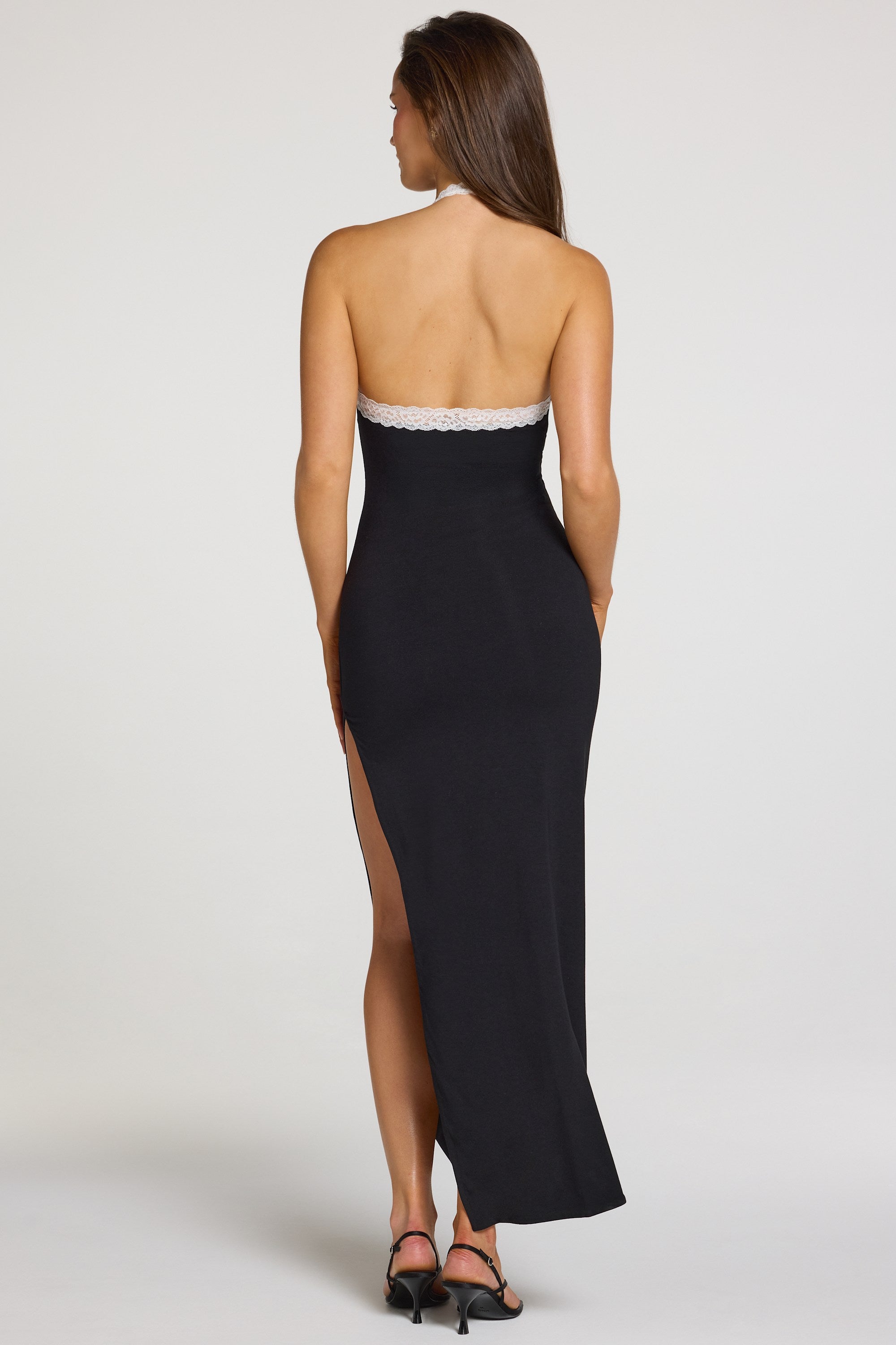 Modal Lace-Trim Maxi Dress in Black