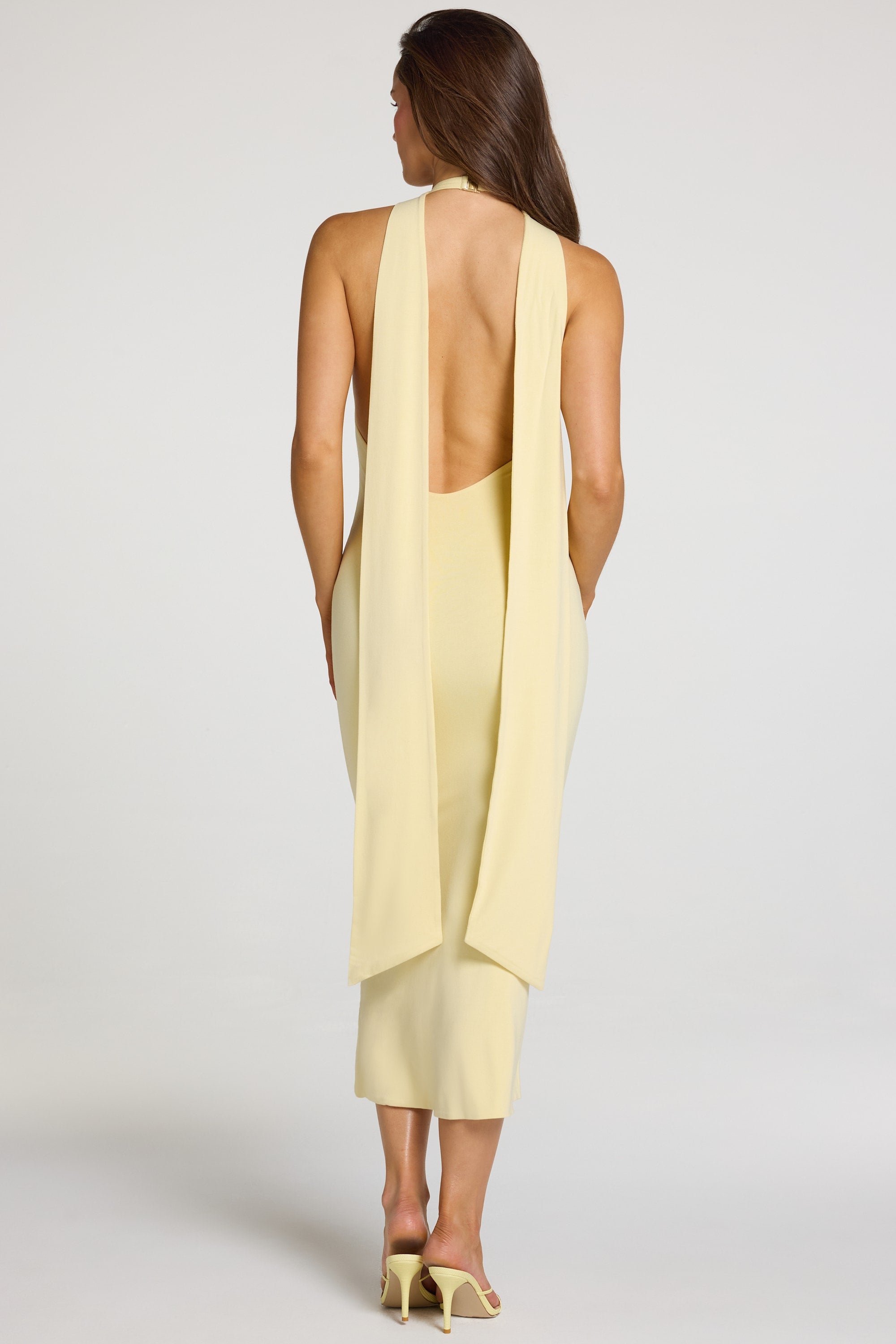 Modal Halterneck Midaxi Dress in Pastel Yellow