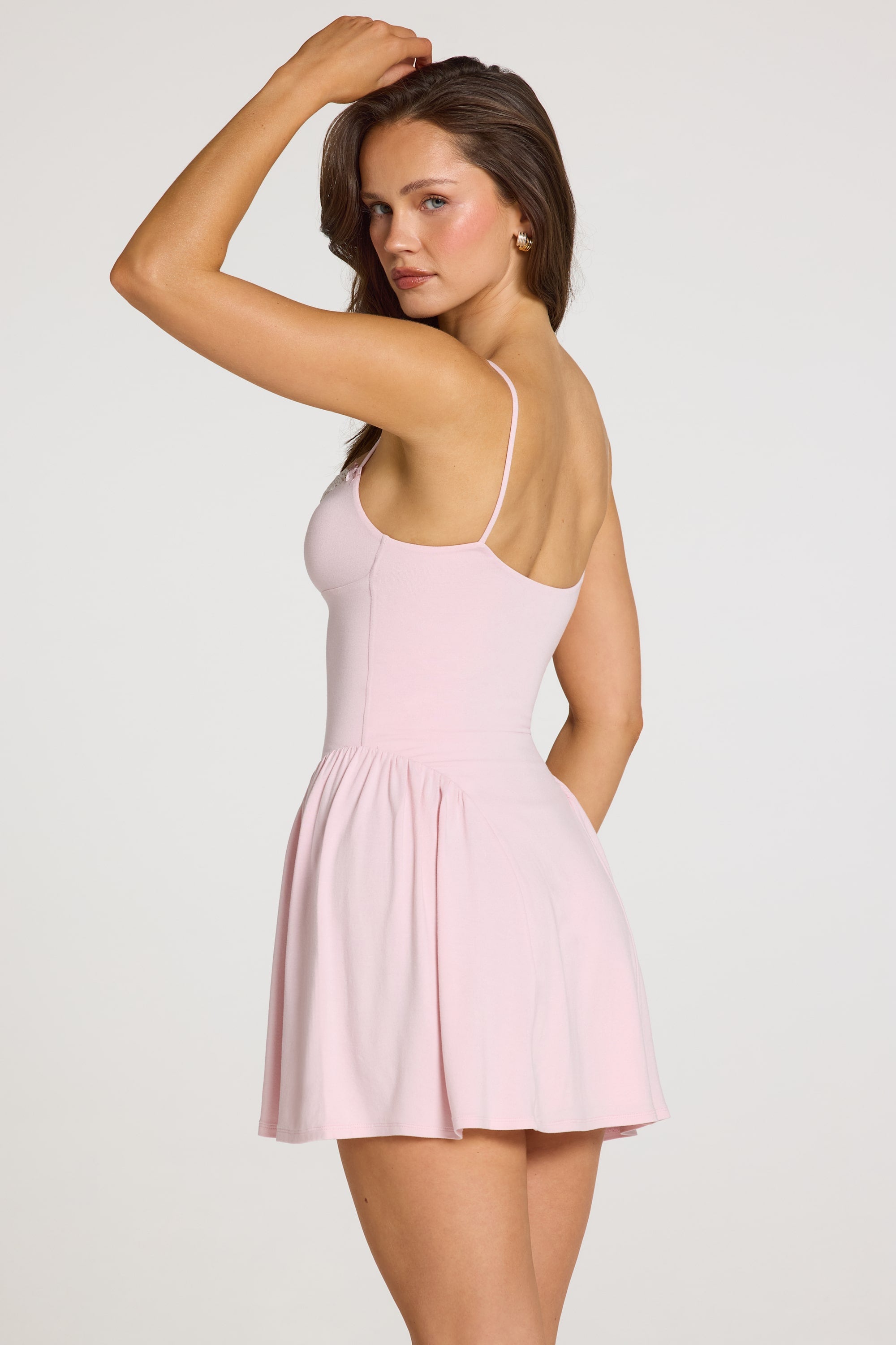 Modal Lace-Trim Mini Dress in Baby Pink