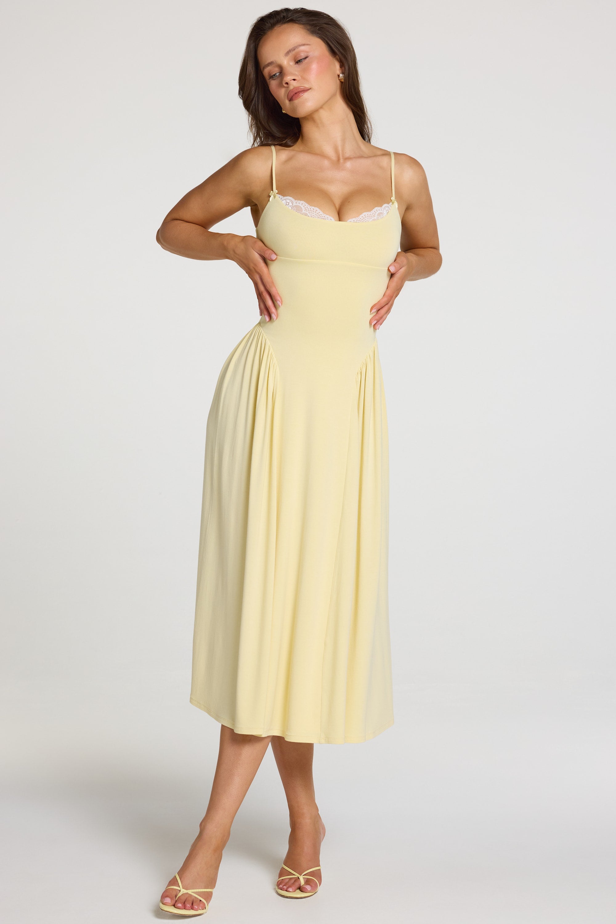 pastel yellow wedding guest dress Simple Sheath Pale Dresses Chiffon Sapghetti Stra  EvaFashionDress making it an effortless choice for bridesmaids or celebrating as a guest The Perfect Yellow Wedding Guest