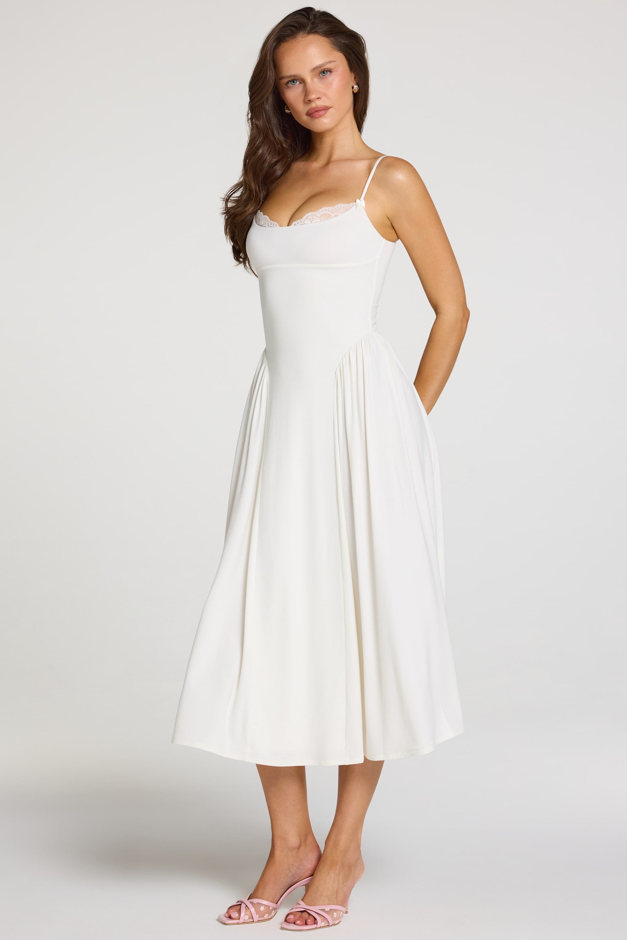 Modal Lace-Trim Midaxi Dress in White