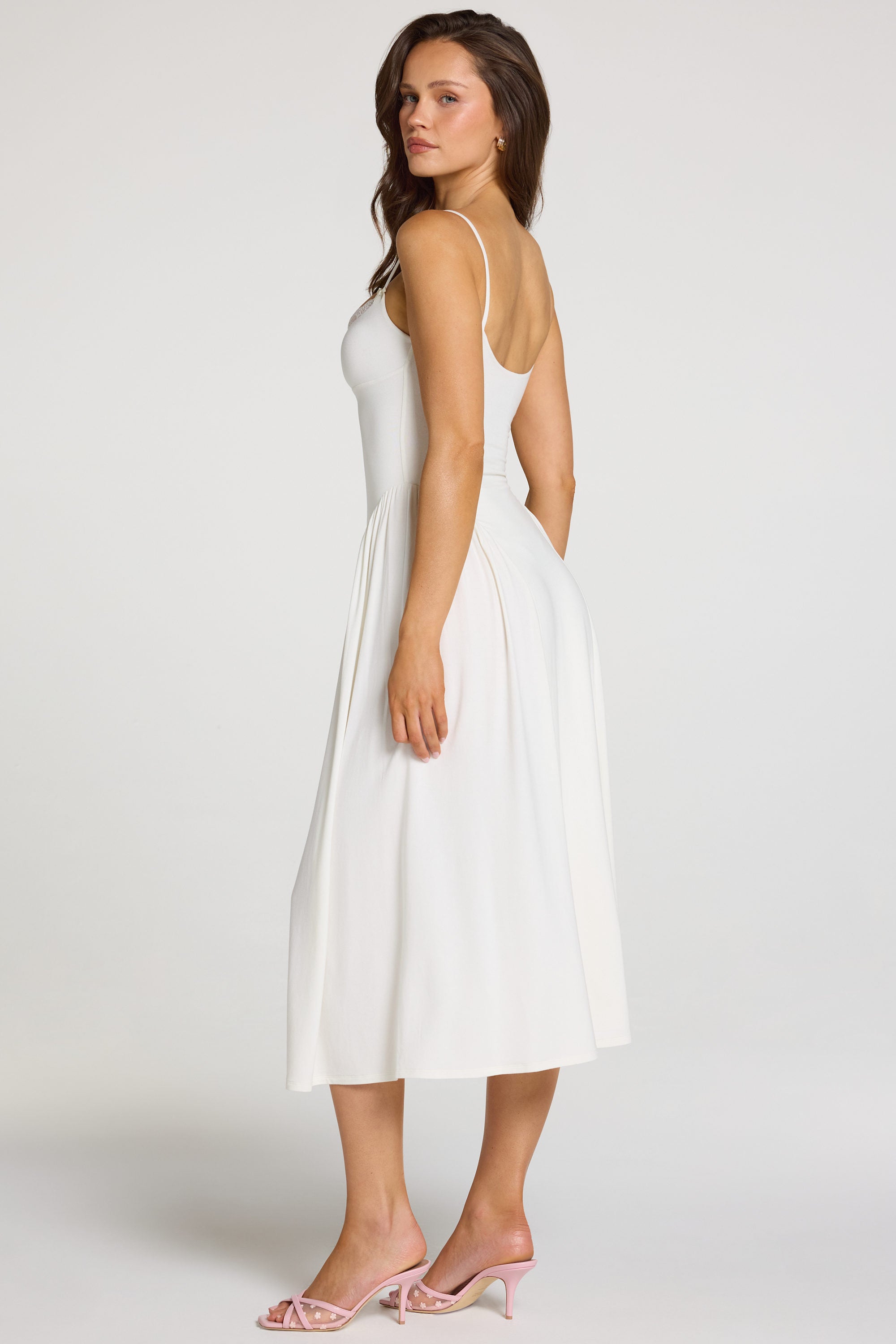 Modal Lace-Trim Midaxi Dress in White