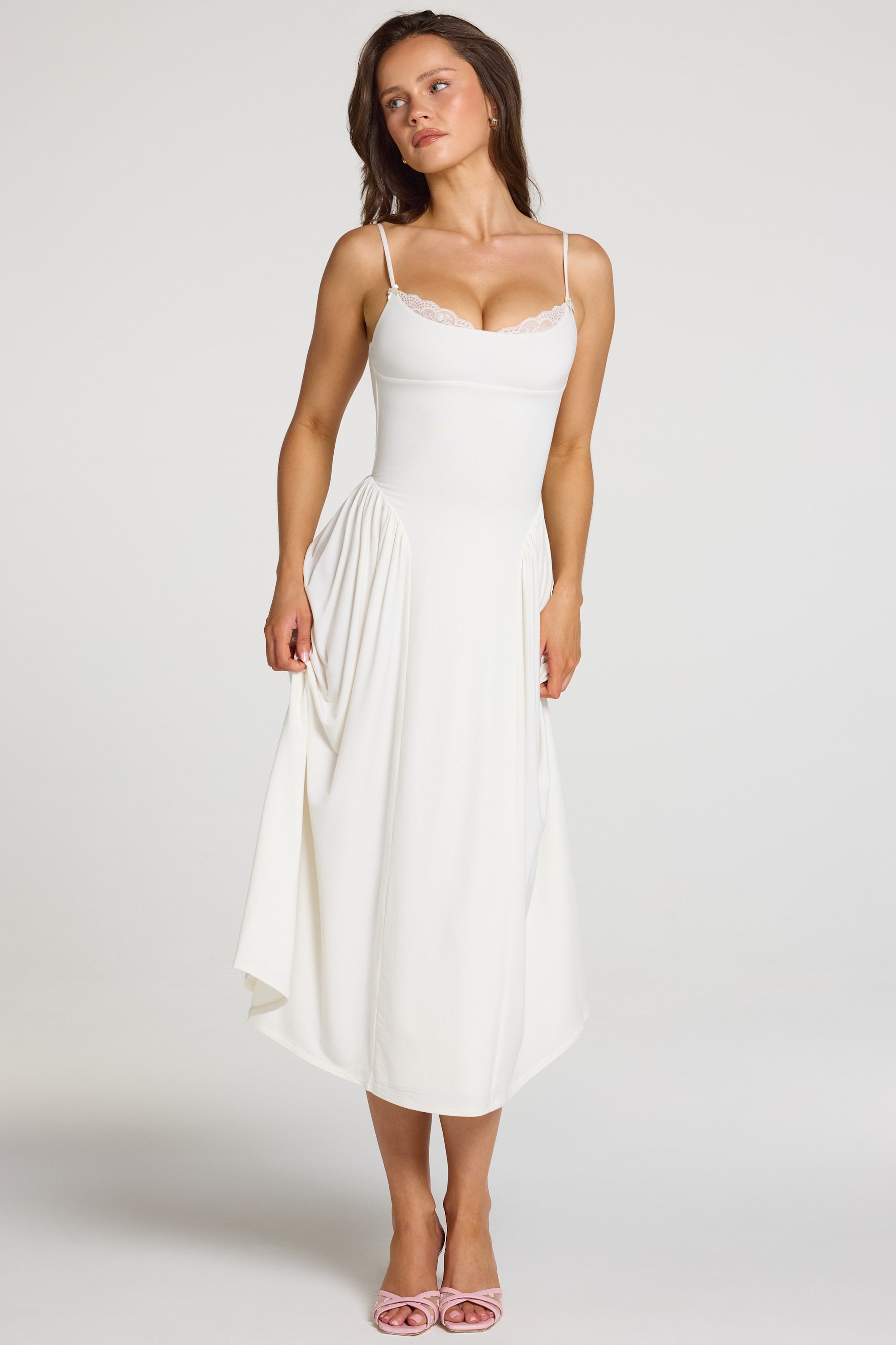 Modal Lace-Trim Midaxi Dress in White