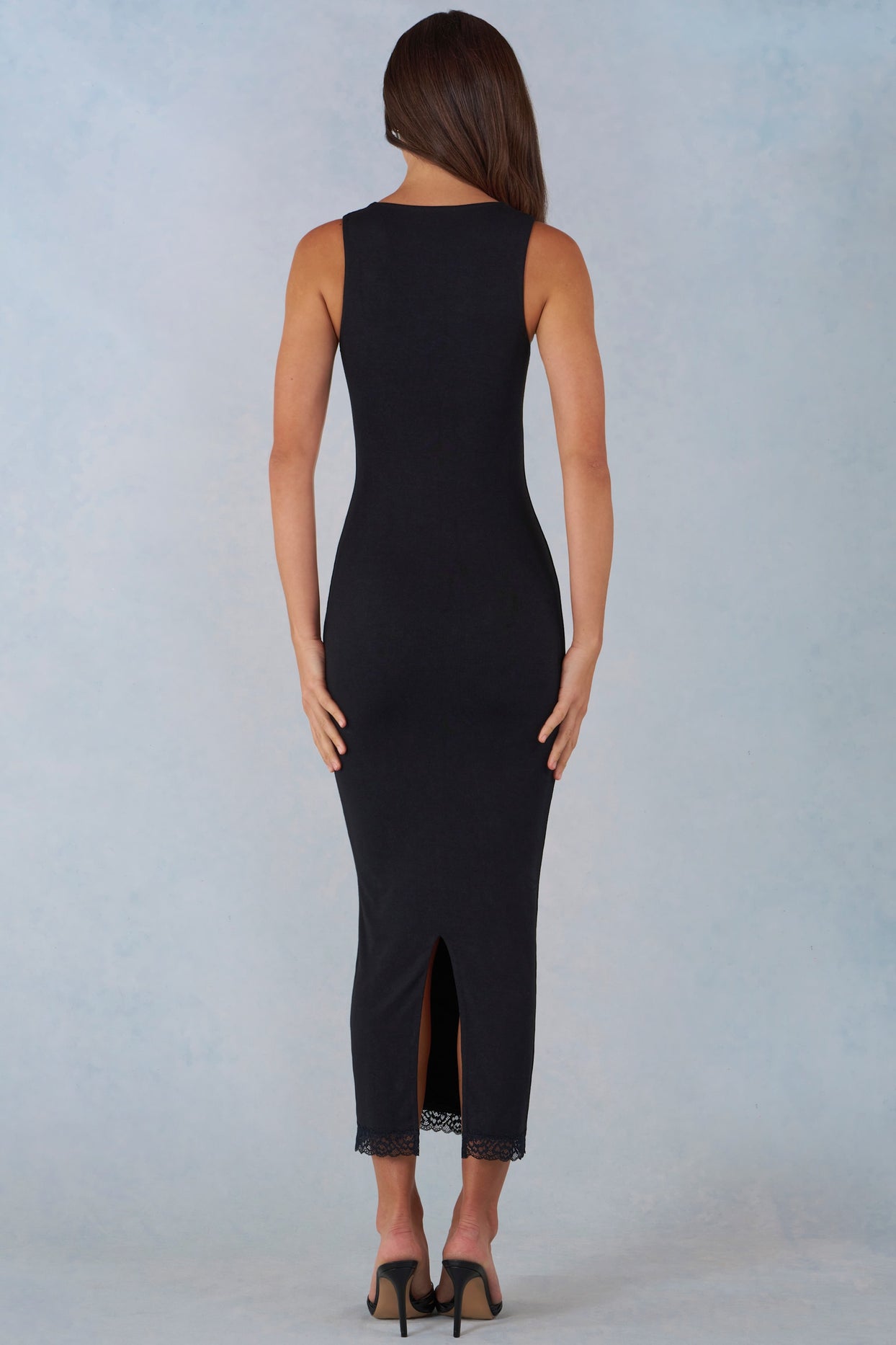Modal Lace-Trim Midaxi Dress in Black - 6