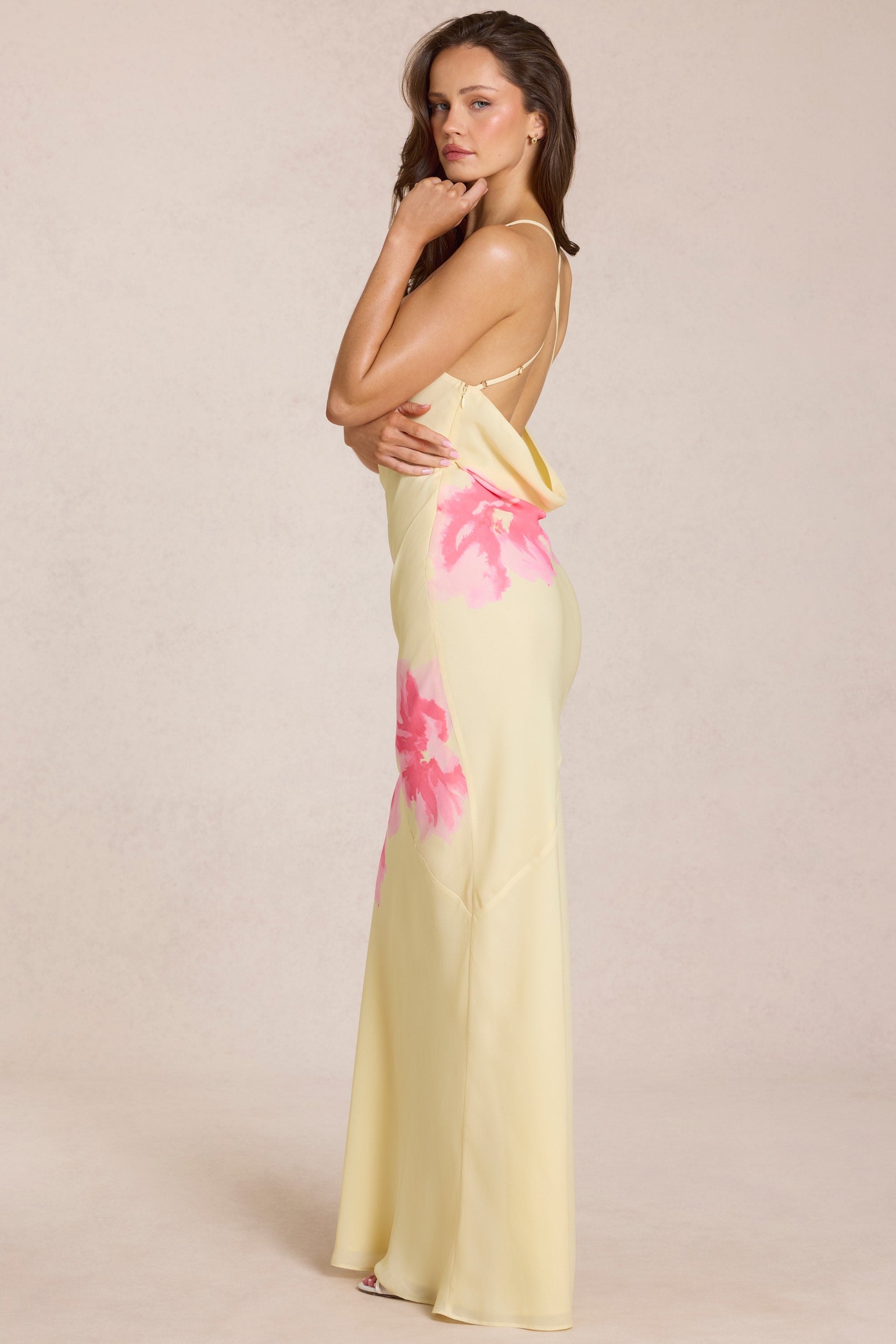 Chiffon Maxi Dress in Yellow Floral Print