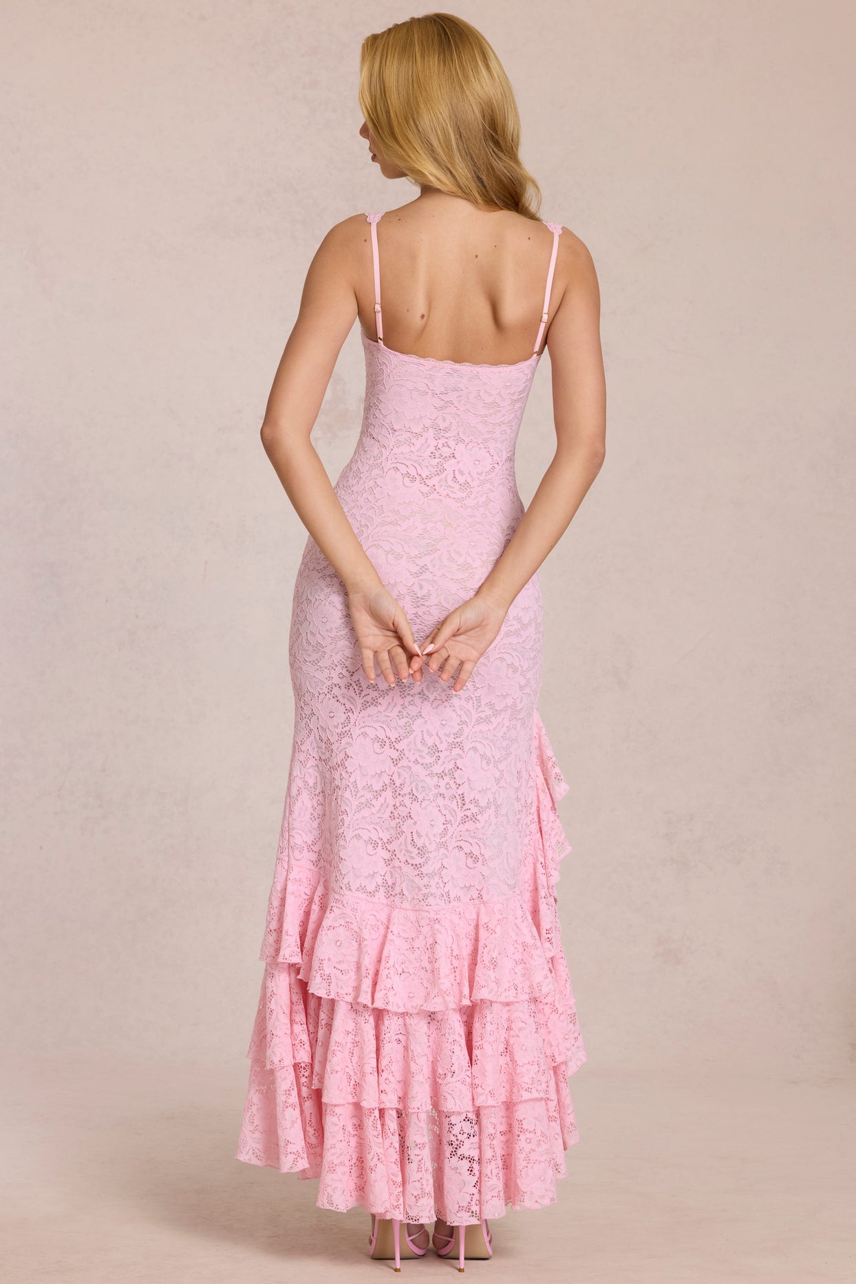 Lace Ruffle Maxi Dress in Blossom Pink - 7