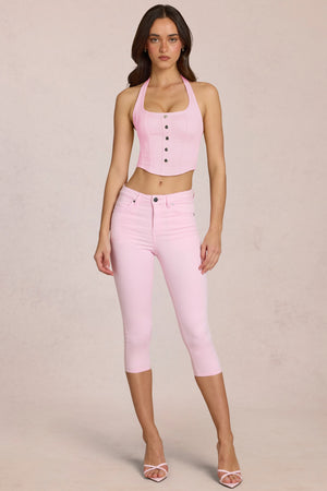 Mid-Rise Capri Jeans in Blossom Pink
