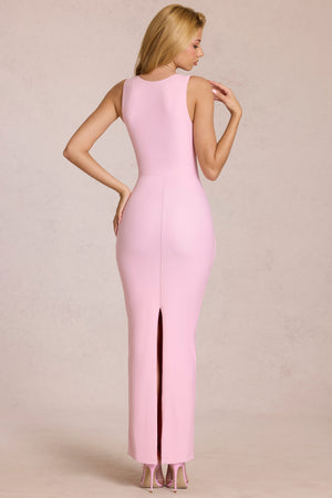 Square-Neck Tie-Gather Maxi Dress in Blossom Pink