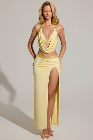 Embellished Low-Rise Maxi Skirt in Butter Yellow