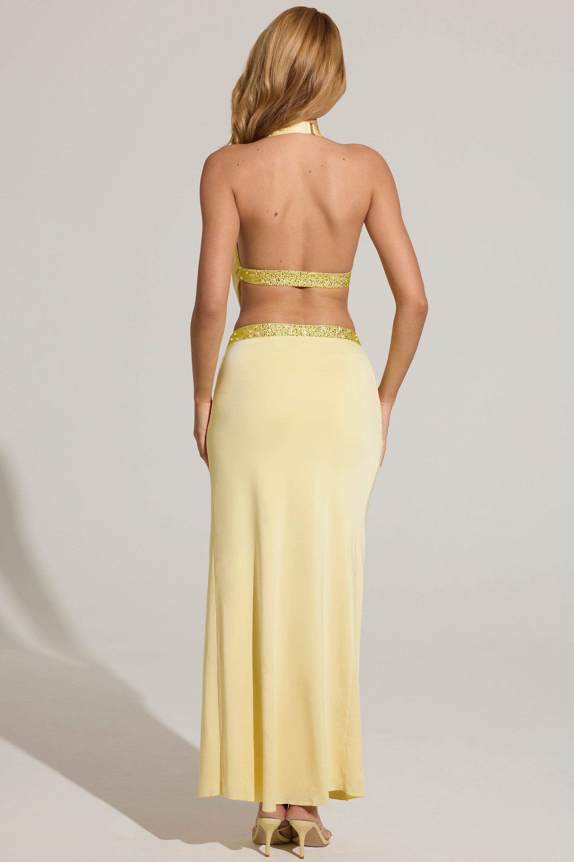 Embellished Low-Rise Maxi Skirt in Lemon Yellow