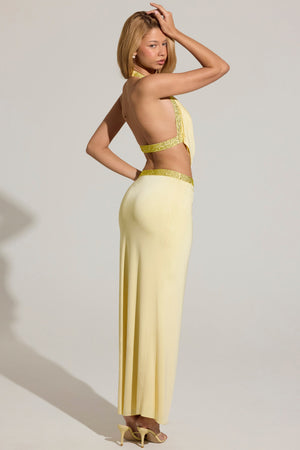 Embellished Low-Rise Maxi Skirt in Butter Yellow
