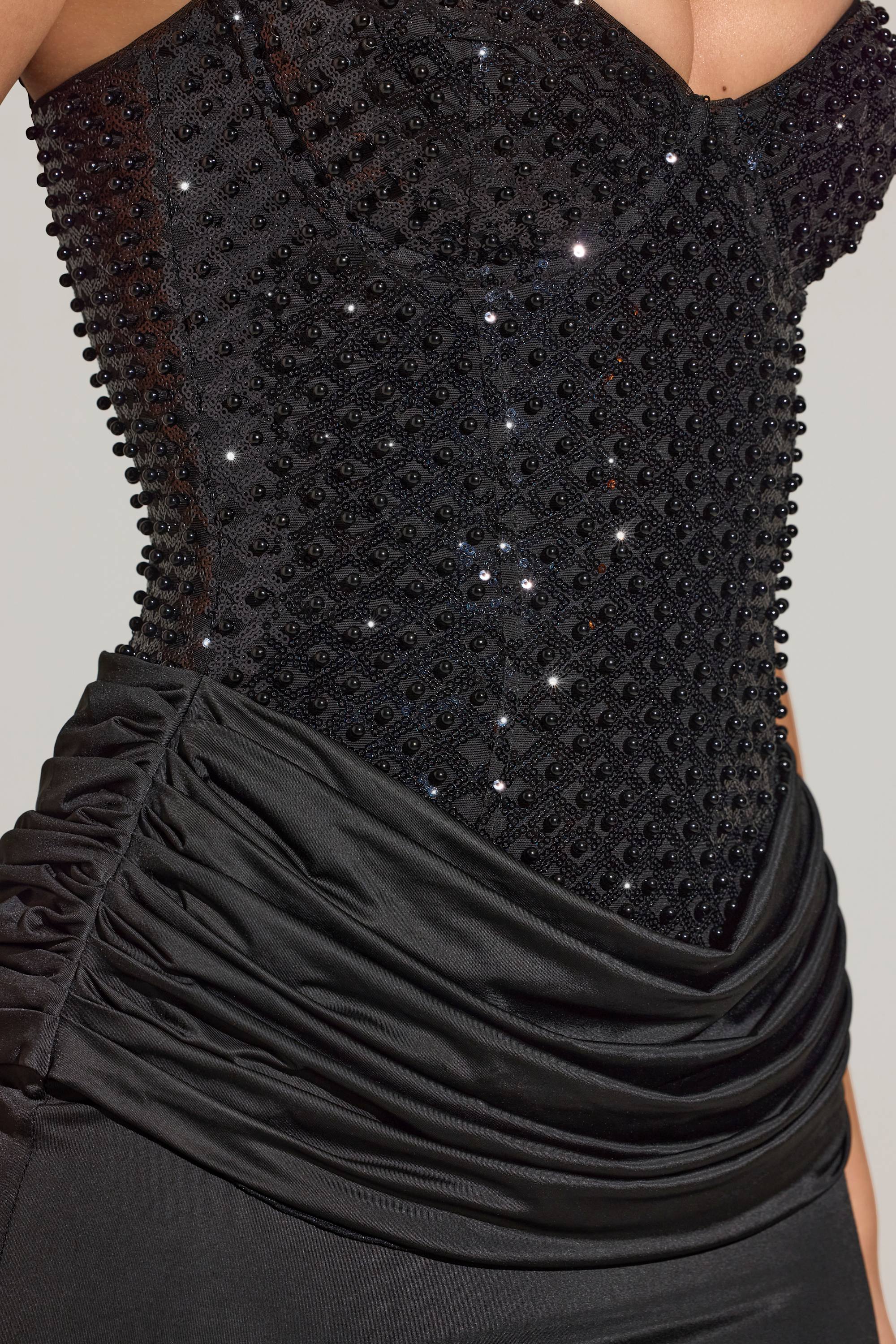 Embellished Corset Maxi Dress  in Black