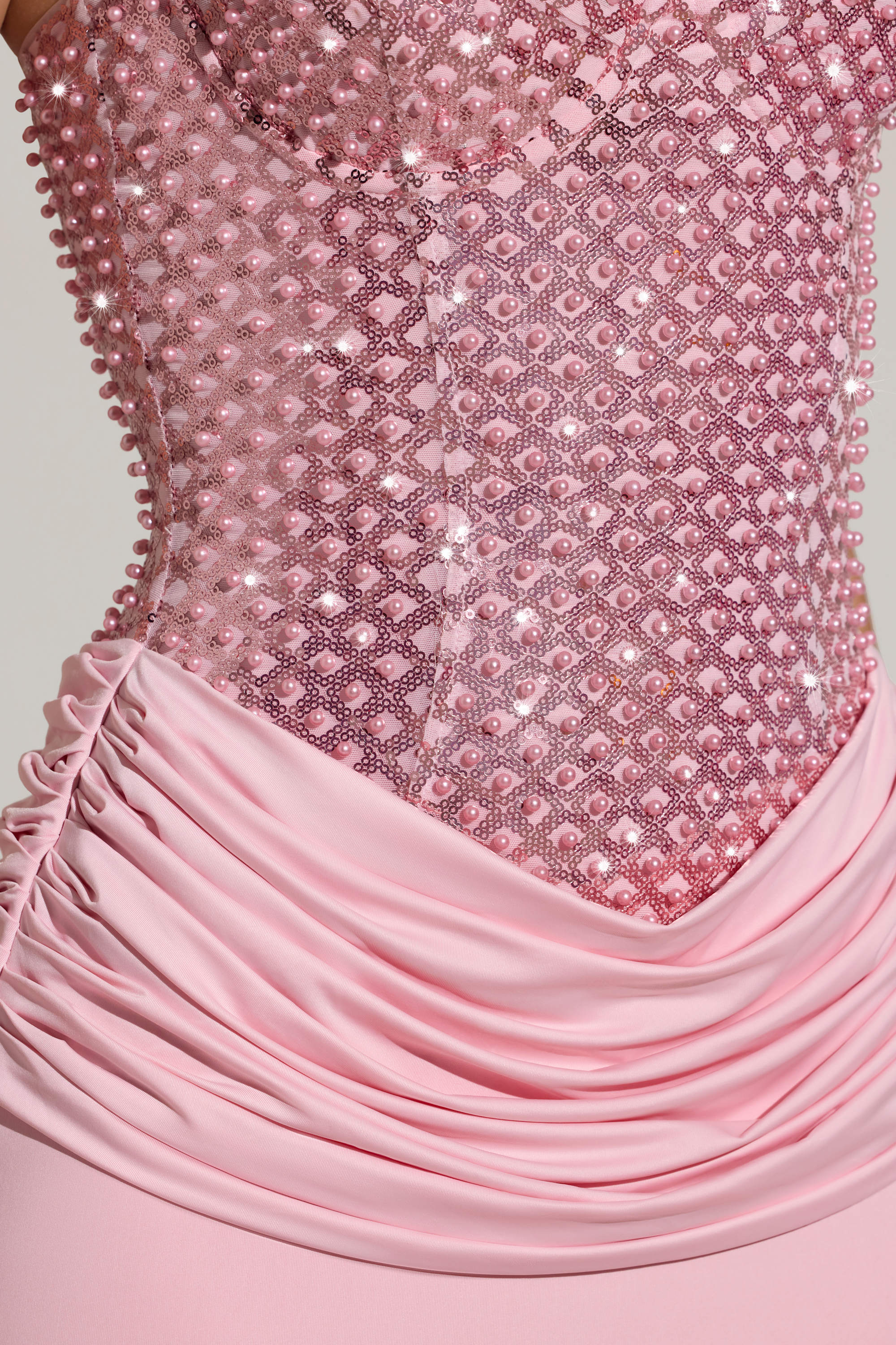 Embellished Corset Maxi Dress  in Blush Pink