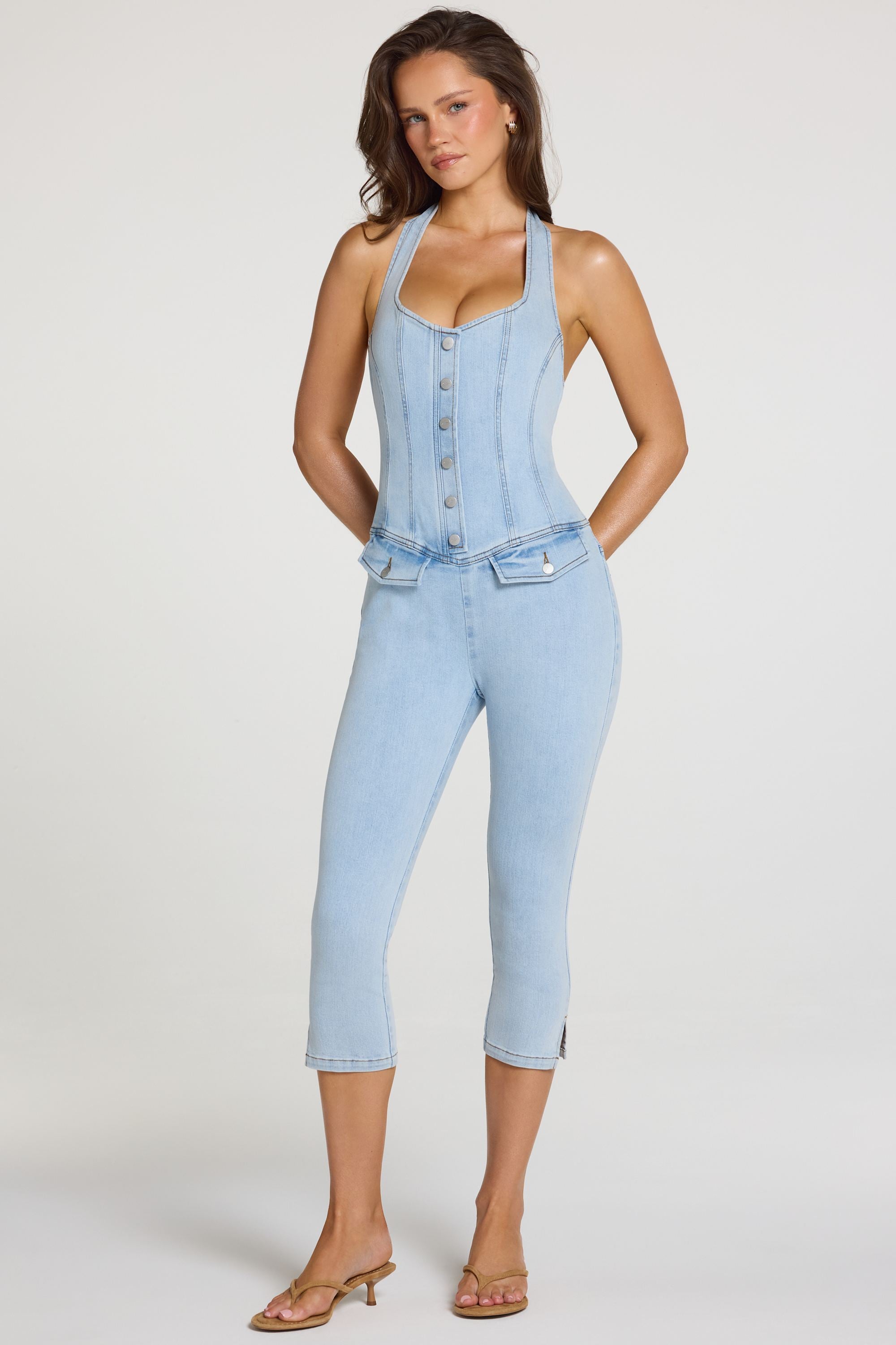Denim Capri Jumpsuit  in Light Denim - 1