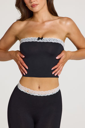 Oh Polly model Georgia wearing the Tali Bandeau in Black Modal fabric perfect for cocktail parties