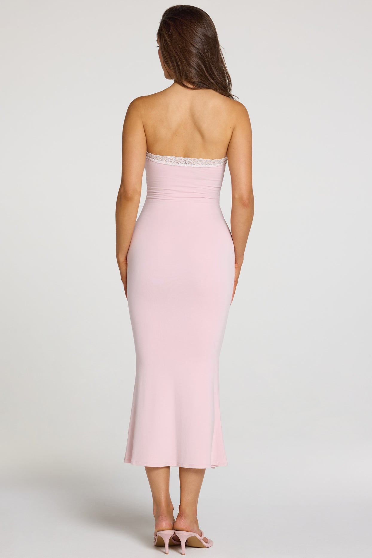Modal Lace-Trim Midaxi Dress in Baby Pink - 7