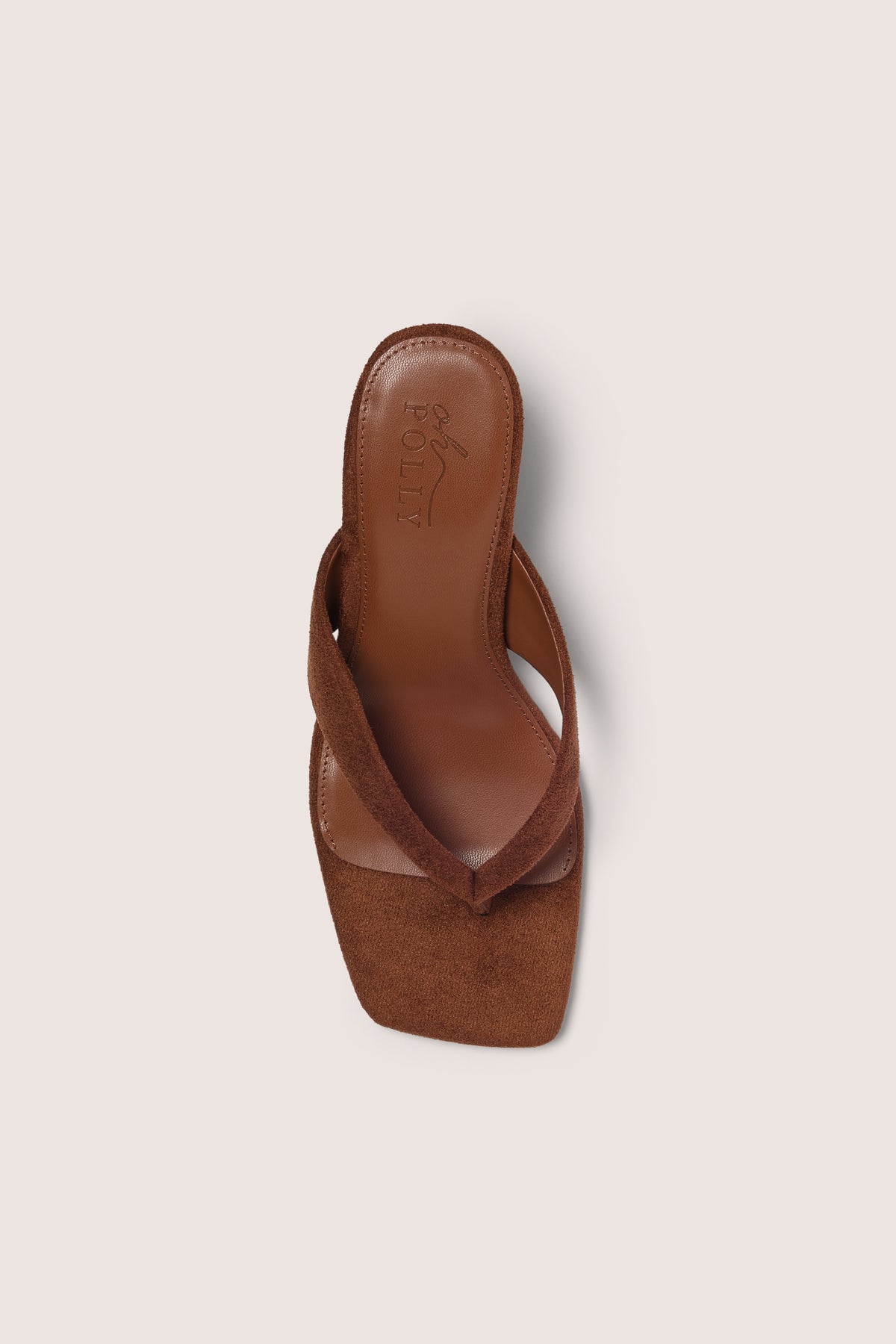 ⁣⁢Sandalen mit Absatz und Tanga-Riemen in Kakao-Braun⁤⁣