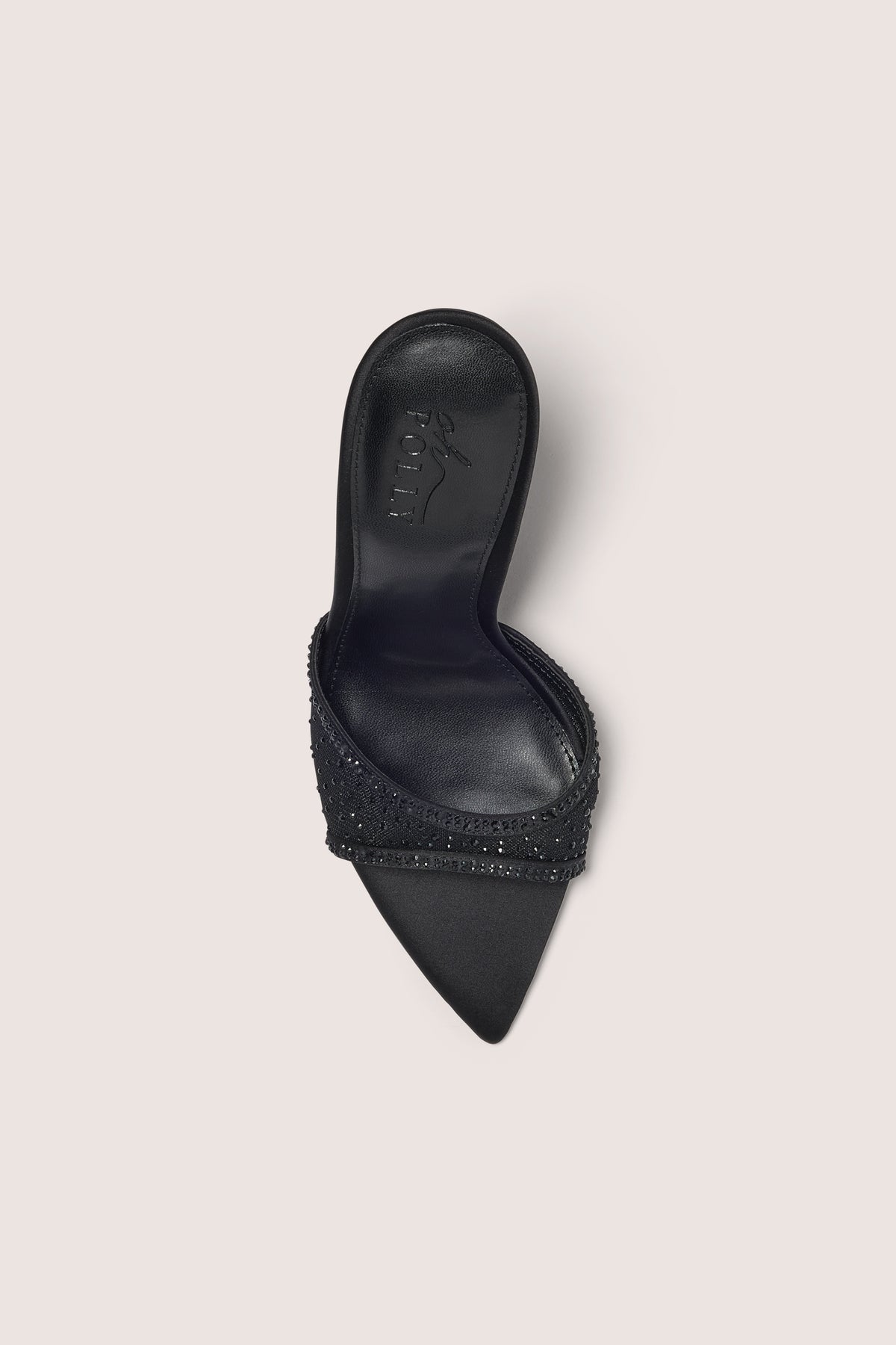 ⁣⁢Satin-Mules mit Absatz und Verzierung in Schwarz⁤⁣