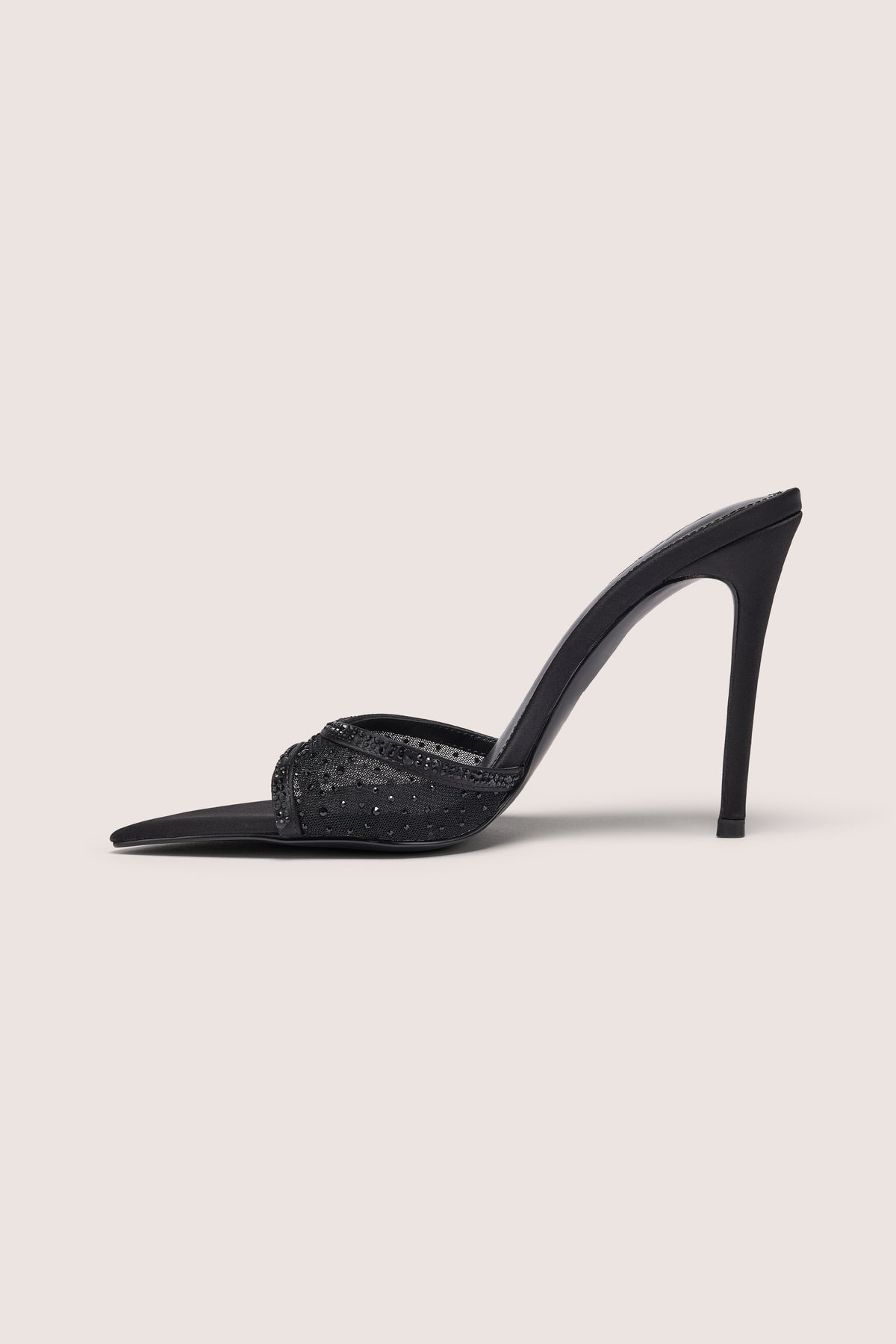 ⁣⁢Satin-Mules mit Absatz und Verzierung in Schwarz⁤⁣