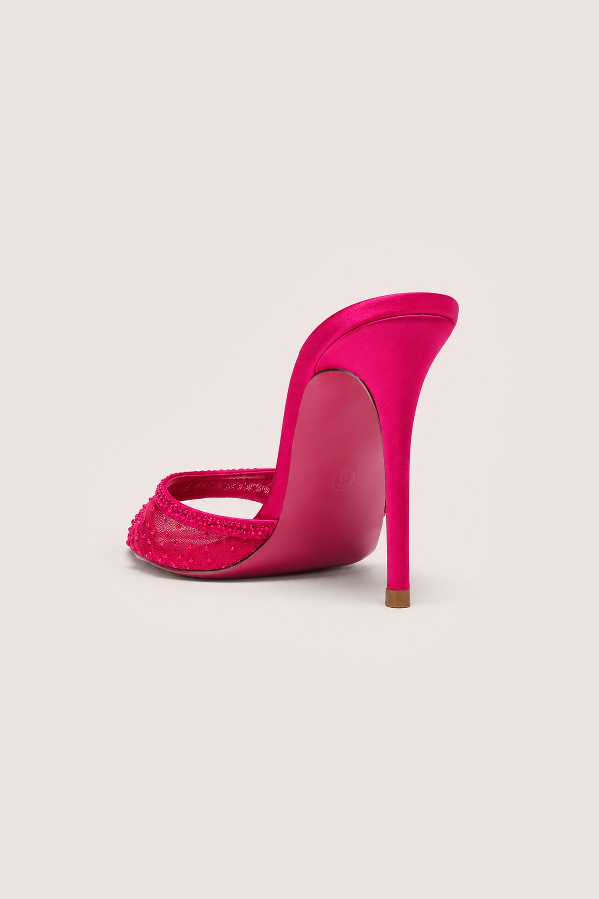 Embellished Satin Heeled Mule in Fuchsia Pink - 2