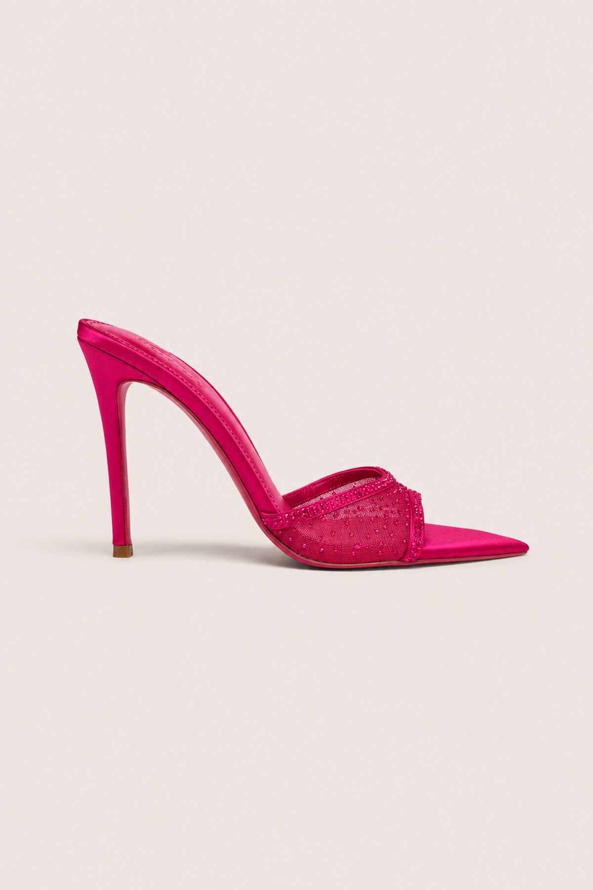 ⁣⁢Verzierte Satin-Mules mit Absatz in Fuchsia Pink⁤⁣
