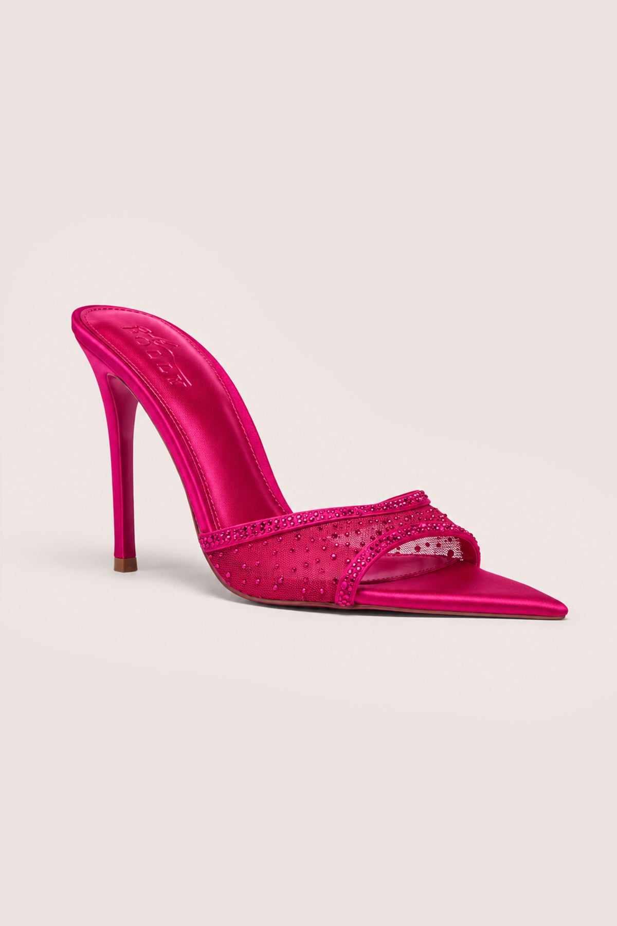 Embellished Satin Heeled Mule in Fuchsia Pink - 1