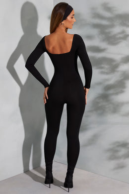 Tall Square Neck Long Sleeve Jumpsuit in Black