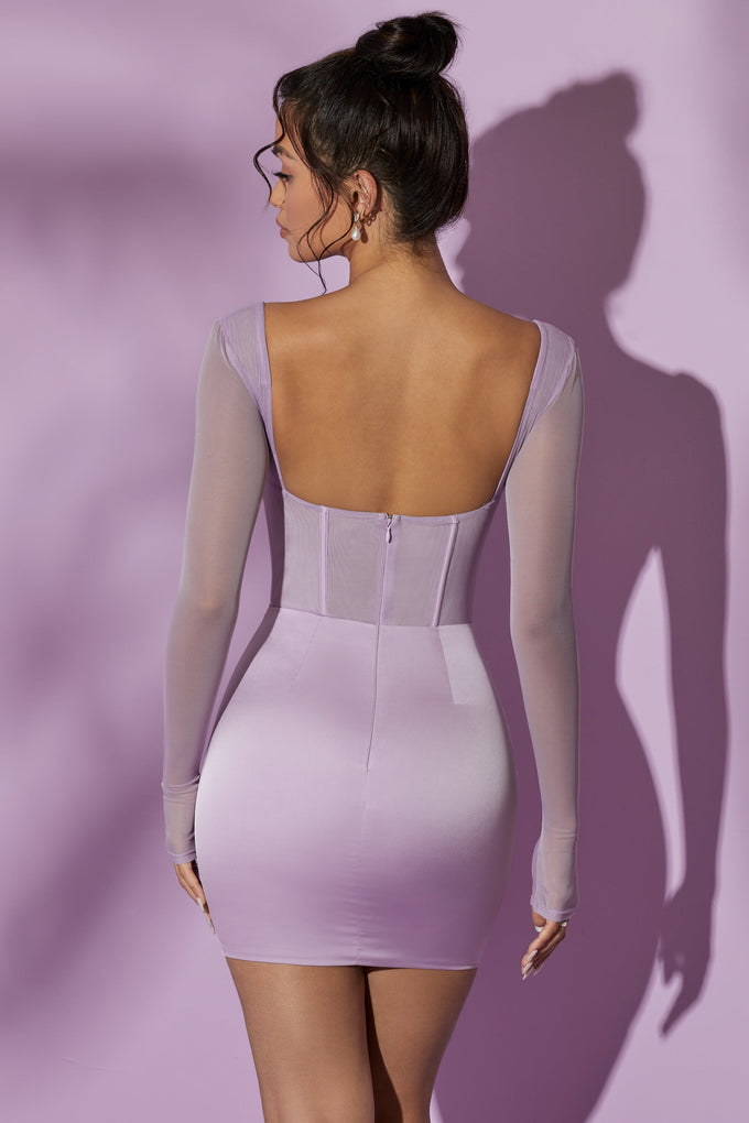 Mini-robe corset en maille à manches longues en lilas